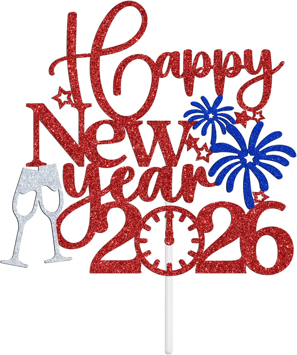 Happy New Year 2025 Cake Topper, Welcome 2025 Goodbye 2024, New Year Eve/Happy Hoilday/Merry Christmas Party Decorations Supplies, Photo Props, Red and Blue Glitter image number 4