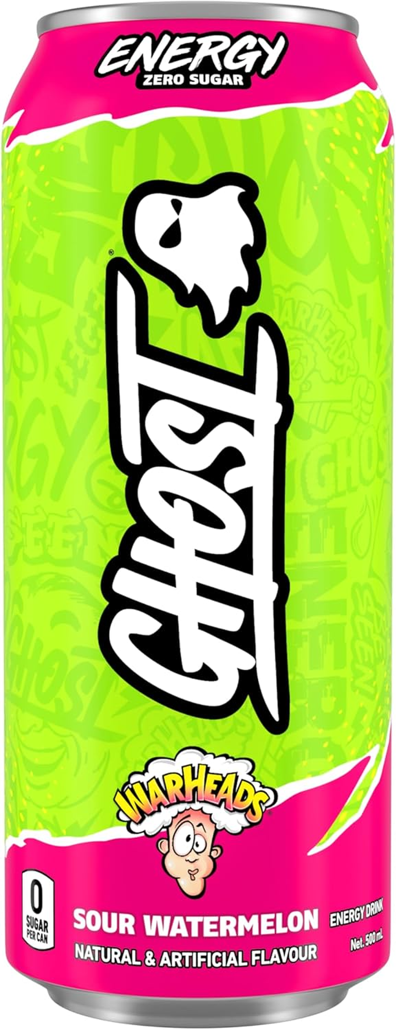 GHOST Energy Drink - 12-Pack, Sour Watermelon, 500 Ml Cans - Energy & Focus & No Artificial Colours - 160Mg of Natural Caffeine - Vegan image number 1