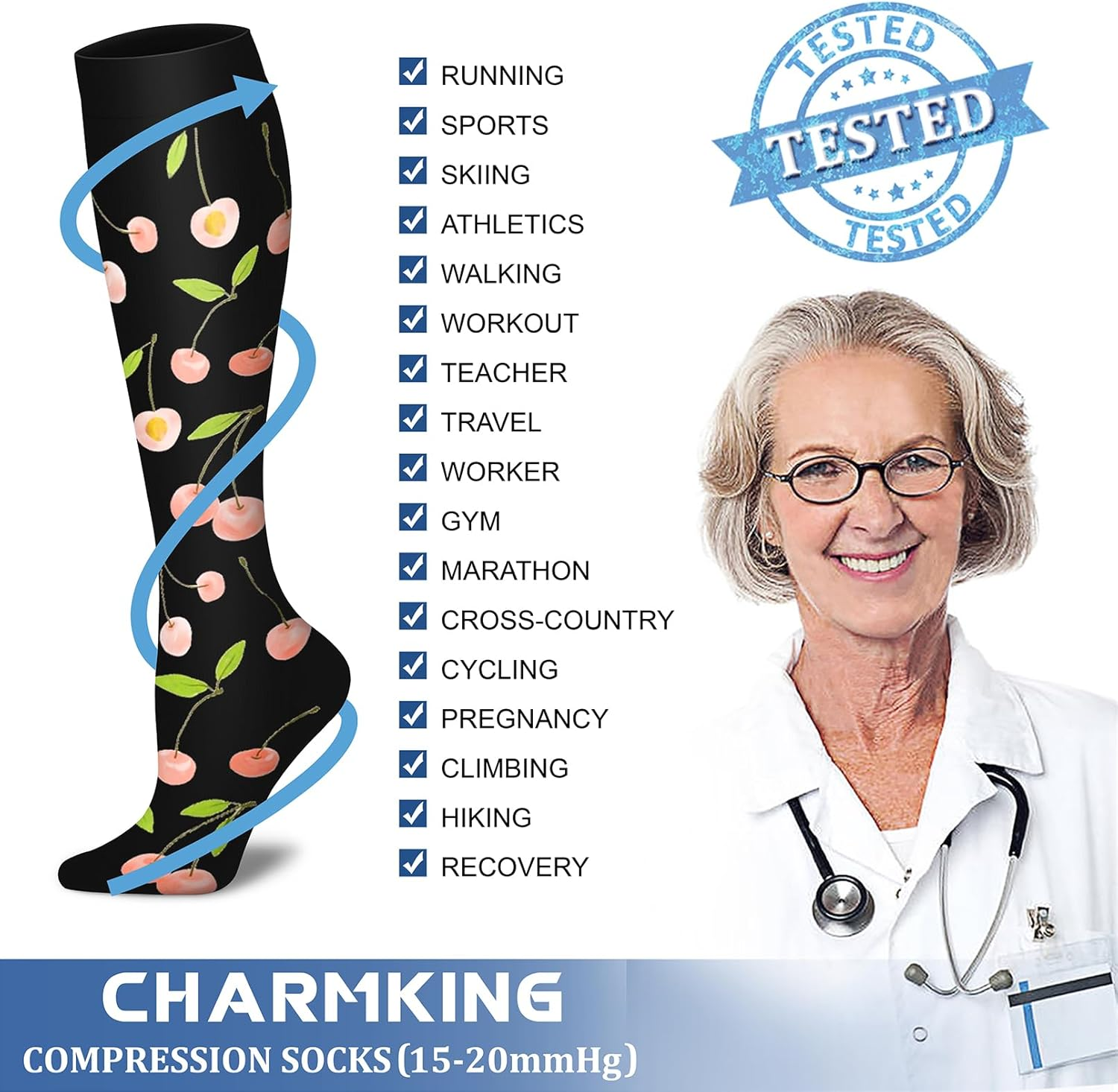 CHARMKING Compression Socks for Women & Men Circulation (8 Pairs) 15-20 Mmhg Is Best Support for Athletic Running,Hiking image number 4