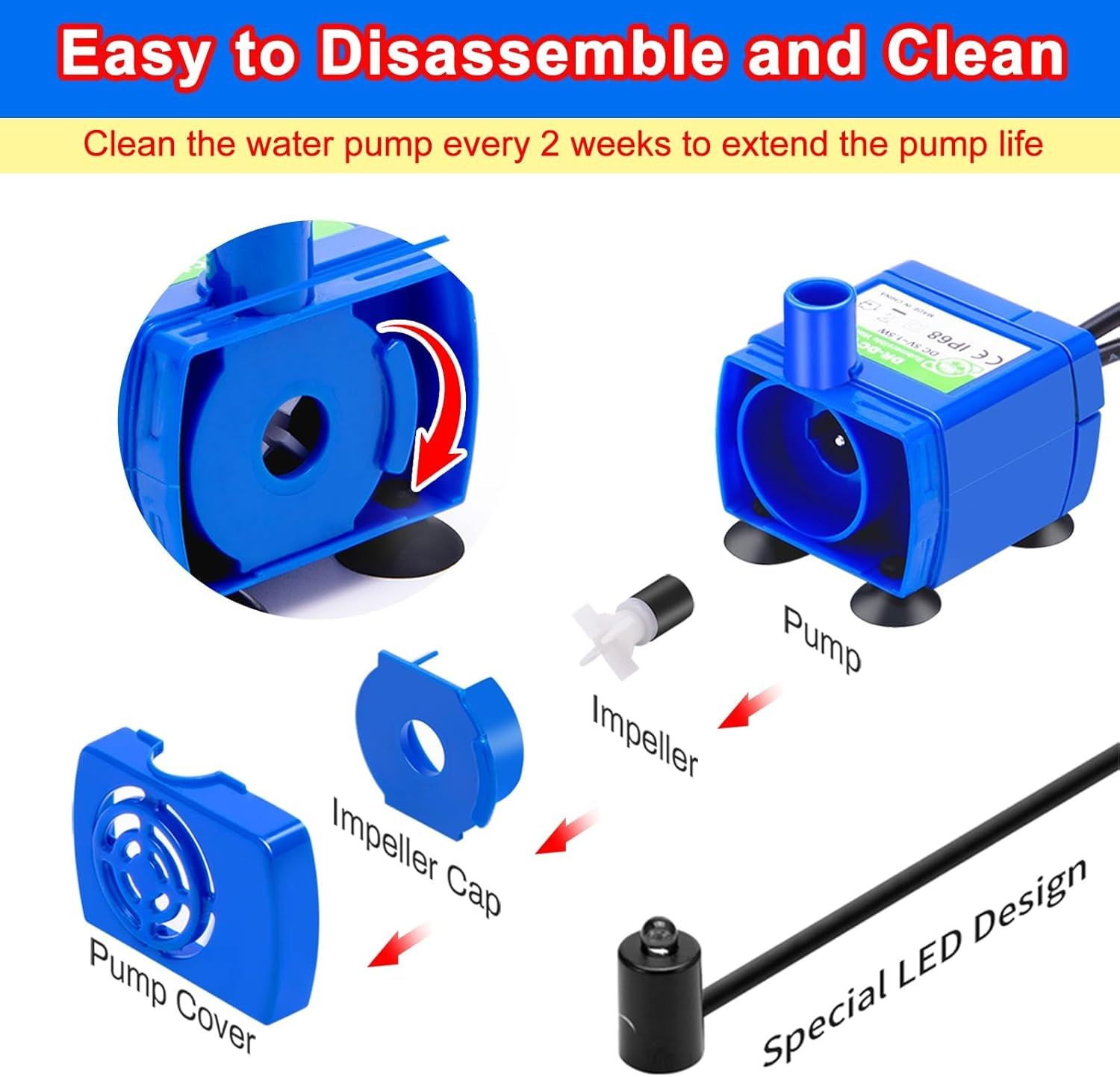 Cat Water Fountain Pump, Pet Water Fountain Pump Replacement Pump DR-DC160 Motor,Cat Fountain Motor Replacement and Cat Water Dispenser Replacement Pump image number 5