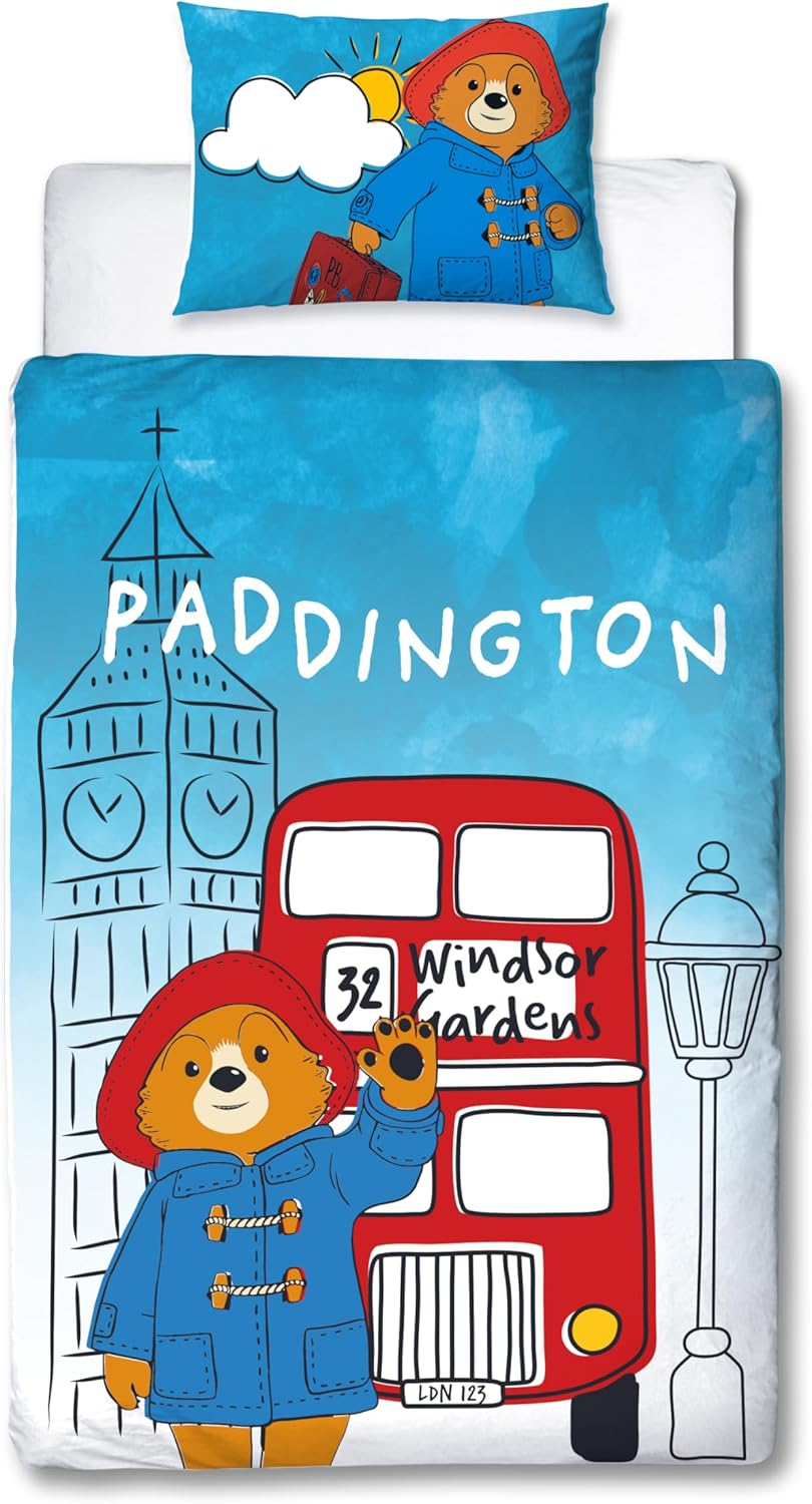 Character World Official Paddington Bear&trade; Single Duvet Cover Set | 2 Sided Reversible Station Design | Matching Pillowcase | Single Bed Set | White and Blue, Polycotton image number 2