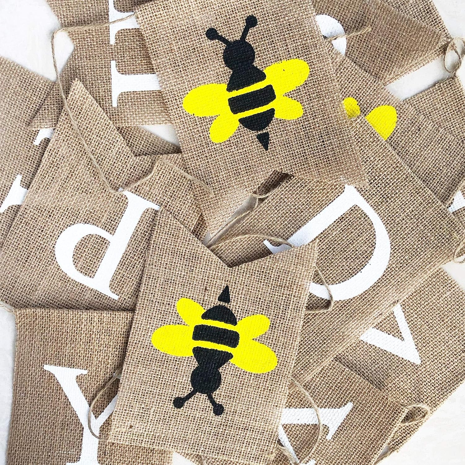 Uniwish Happy Bee Day Burlap Banner Bumblebee Themed Baby Shower Birthday Party Decorations Rustic Gifts for Boys Girls image number 5