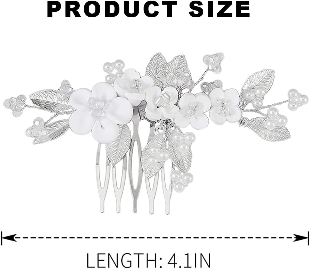 VIVIIHOO Flower Wedding Hair Comb with Silver Beads - Hair Accessories Wedding - Bridal Hair Accessories for Women and Girls