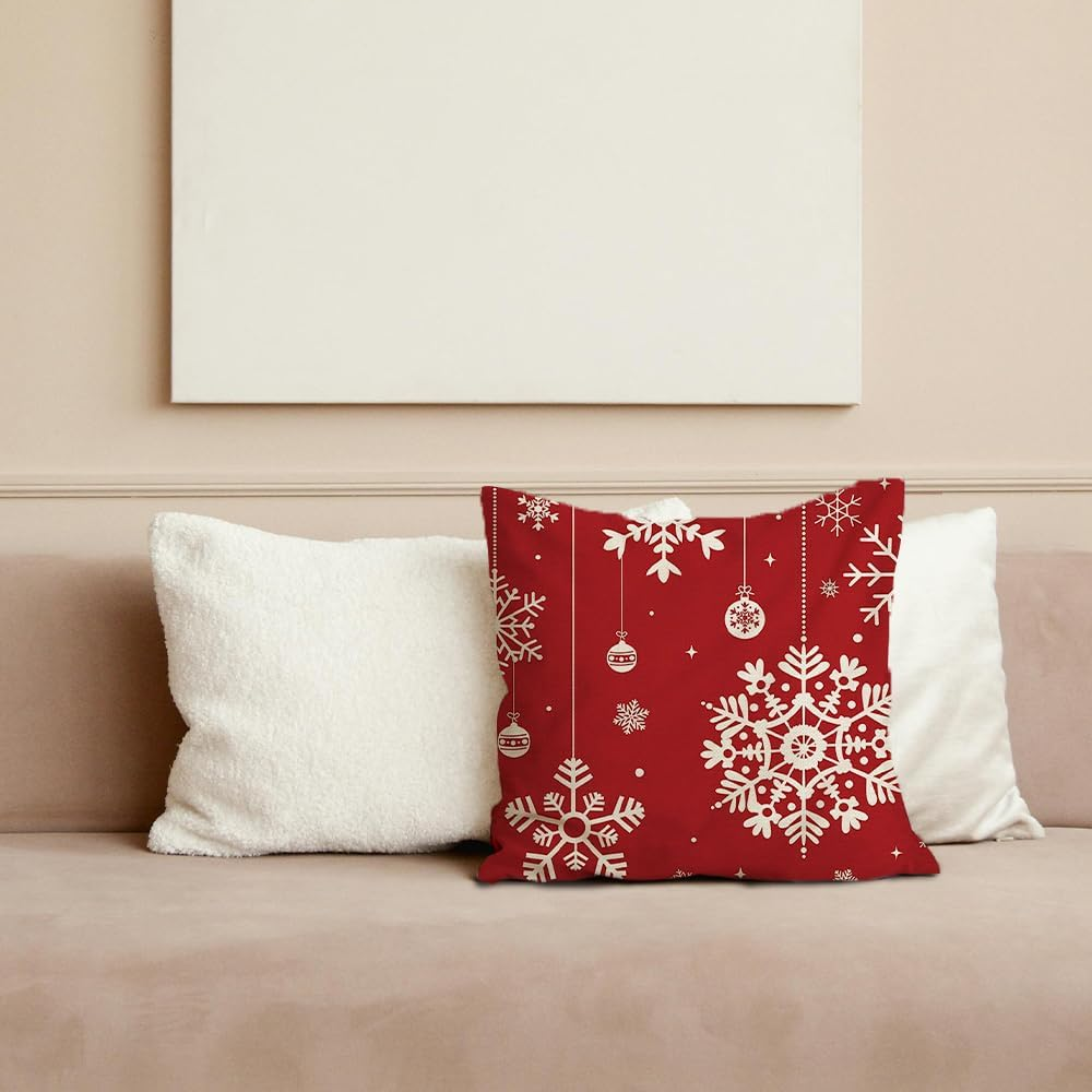 Christmas Pillow Cases Standard Size Christmas Pillow Covers 18X18 Snowflake Christmas Pillowcases for Bed Sofa Couch Xmas Cushion Covers for Pillows Festival Christmas Pillow Slipcover Home Decor