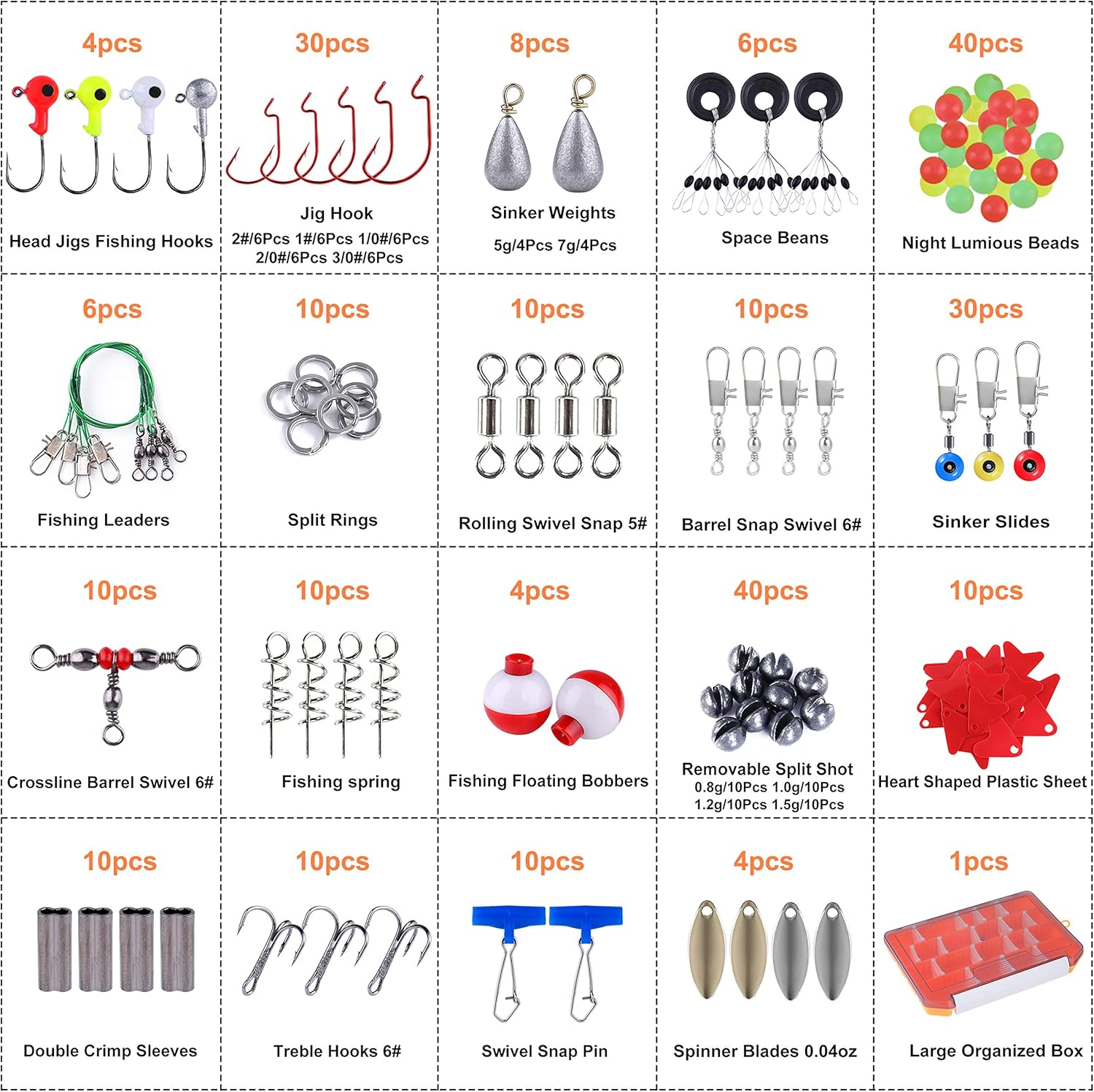 PLUSINNO 156Pcs Fishing Accessories Kit, Including Jig Hooks, Bullet Bass Casting Sinker Weights, Different Fishing Swivels Snaps, Sinker Slides, Fishing Line Beads, Fishing Set with Tackle Box