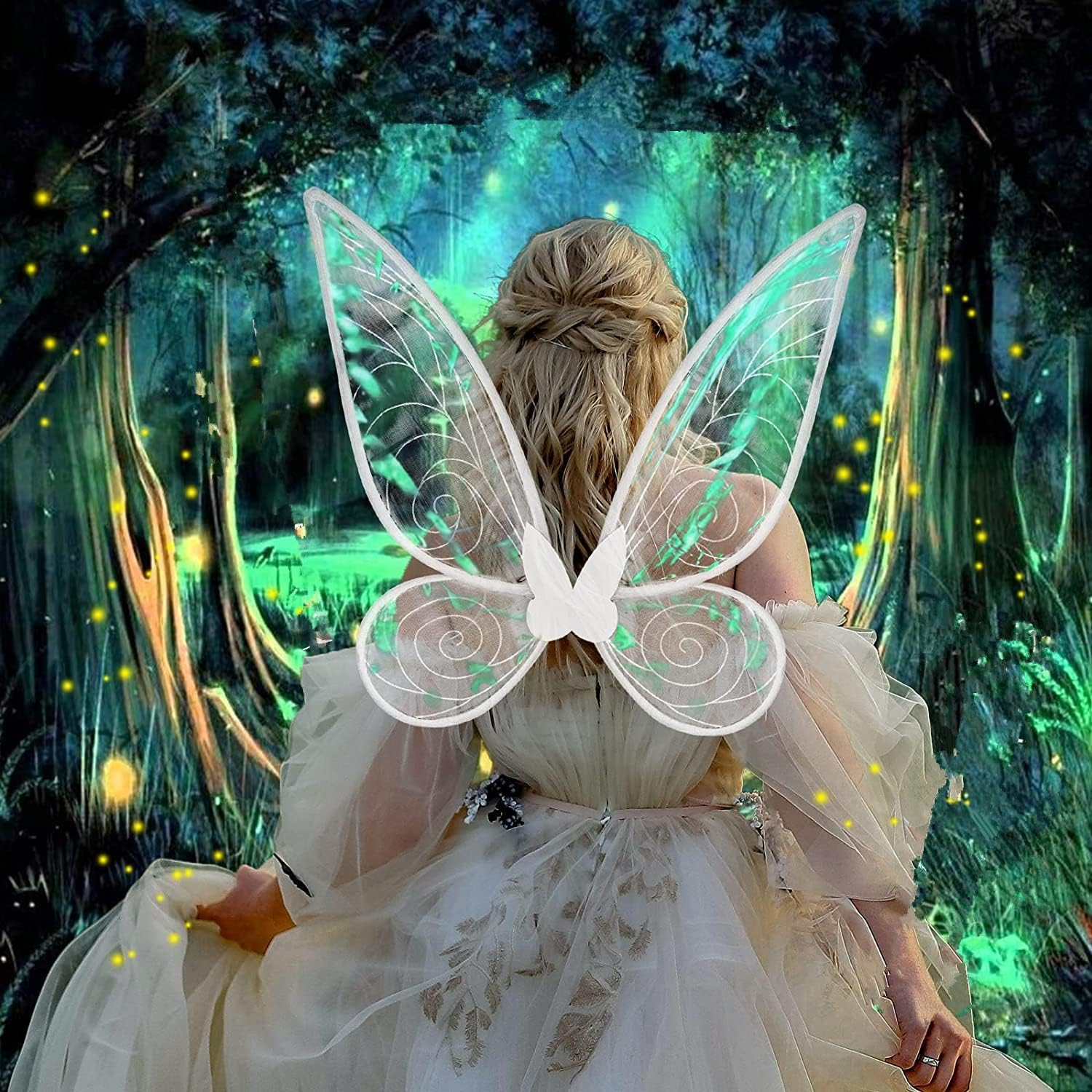 Fairy Wings, Fairy Wings for Adult Women Kids Girls Butterfly Wings Dress up Fairy Angel Princess Set for Halloween Birthday Christmas Themed Party (Green) - Green image number 5