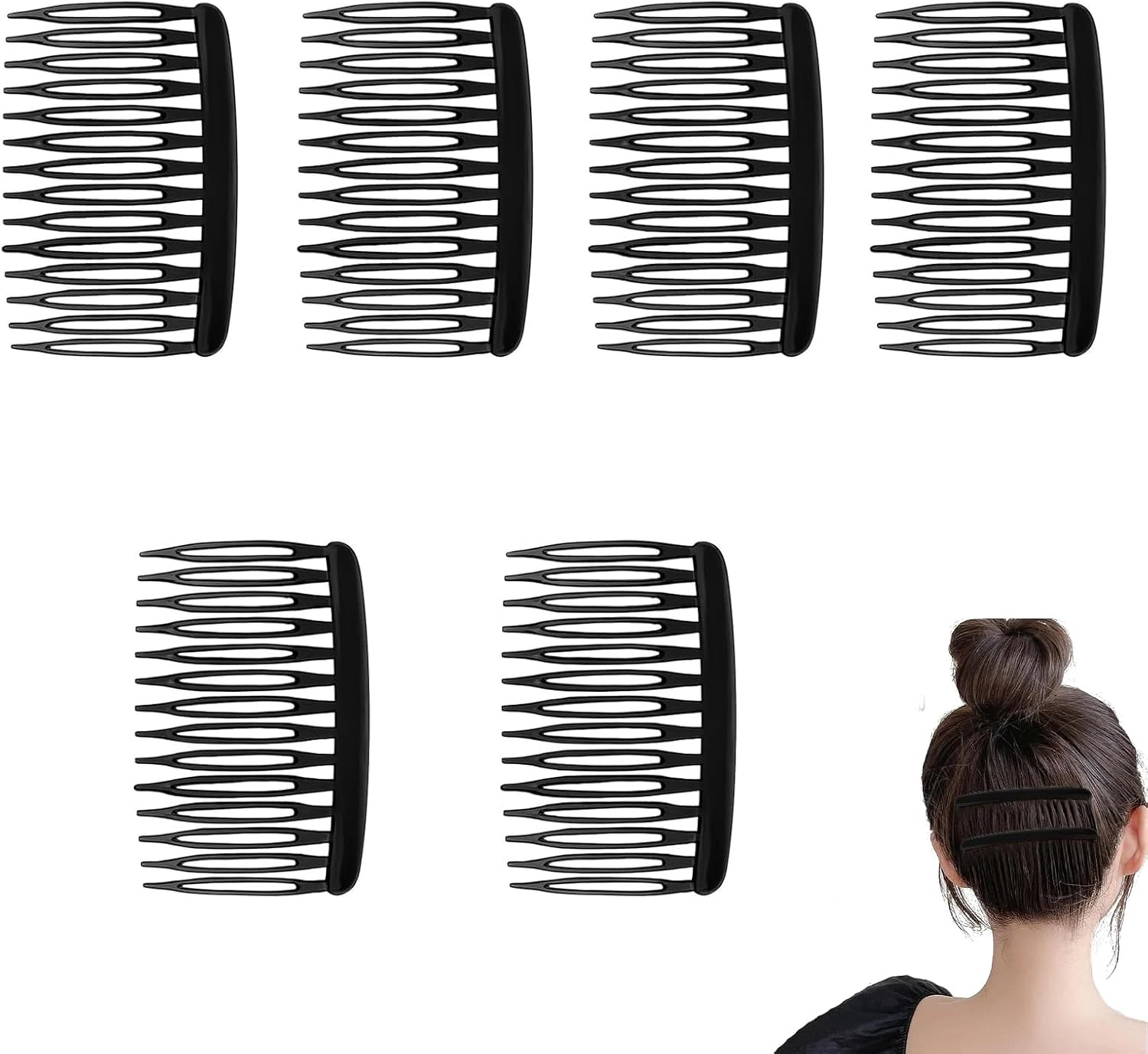 Pack of 6 Hair Combs for Clip-In, Hair Combs for Hair for Girls, Women (Black) image number 4