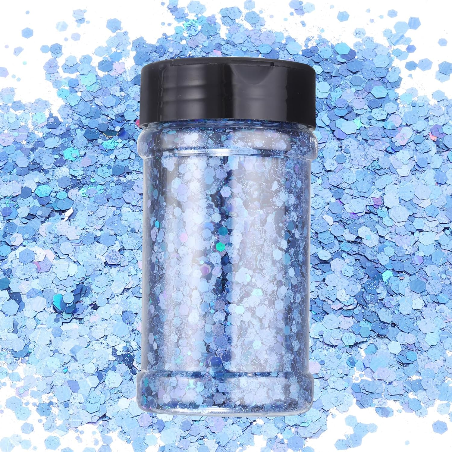 Uxcell Holographic Chunky Glitters 3.5Oz/100G Laser Green Holographic Glitters Powder Mixed Chunky & Fine Flakes Iridescent Sequins for Nail, Hair