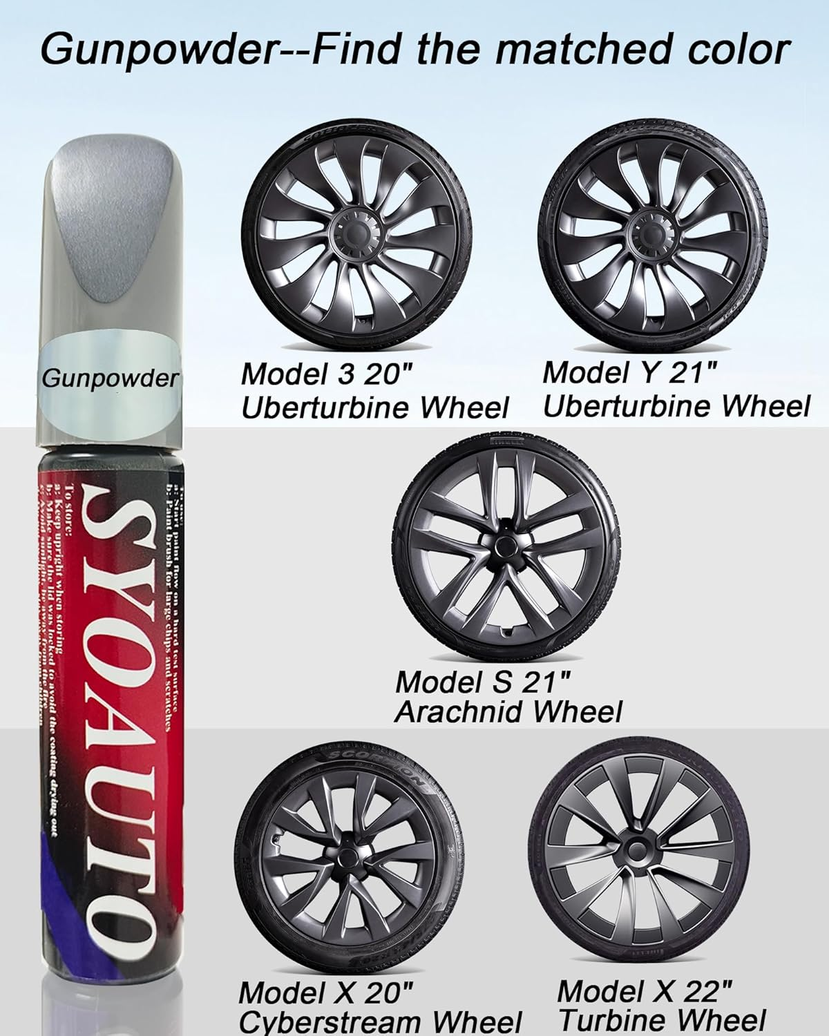 SYOAUTO Gunpowder Rim Touch up Paint for Tesla Model Y 3 S X Uberturbine/Arachnid/Cybersteam/Turbine Wheel Touch up Paint Rim Scratch Repair Wheel Curb Rash Paint Pen(Gunpowder)