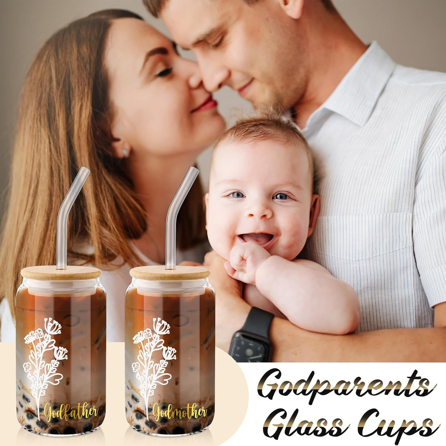 9 Pcs Godparents Proposal Gift Set Will You Be My Godmother Godfather Glass Cup Scented Candle Cross Bracelet Cards Box from Godchild Baptism Padrino Madrina Gifts(Classic Style) image number 3