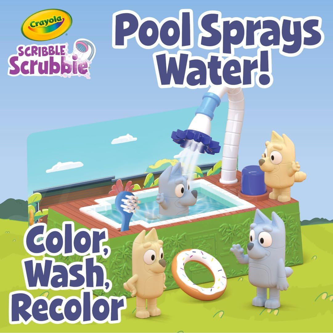 Crayola Scribble Scrubbies Bluey Poolside Playset (4Ct), Colorable Bluey Toys for Kids, Washable Coloring for Toddlers, Ages 3+