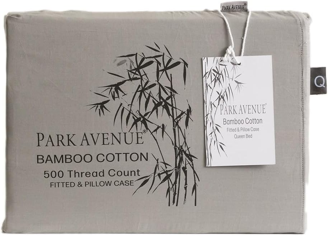 Park Avenue 500 Thread Count Bamboo Cotton Fitted Sheet and Pillowcase Set, Single, White