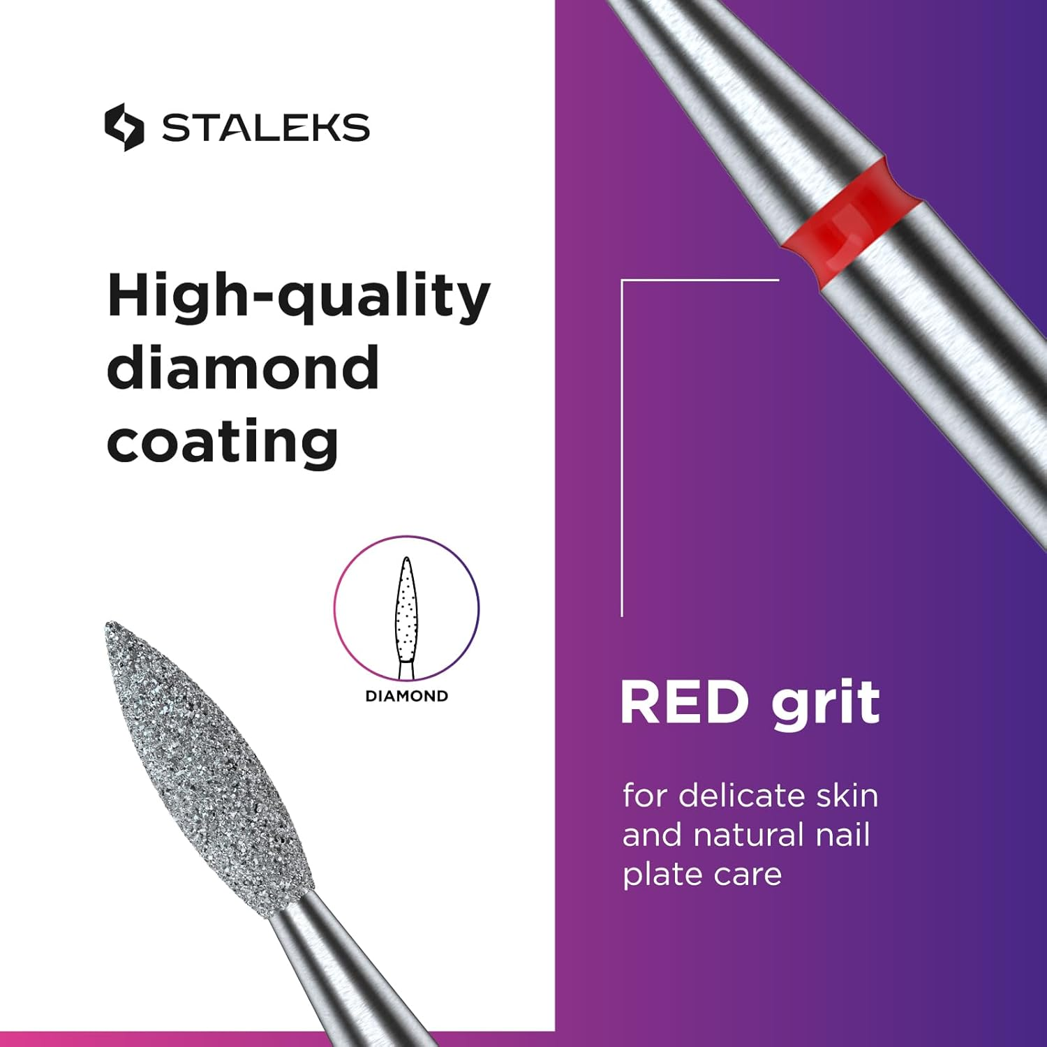 STALEKS PRO Expert Diamond Nail Drill Bit (Pointed Flame, Red, 2.3Mm Head / 8Mm WP) &ndash; Soft Abrasiveness for Delicate Cuticle & Sidewall Processing in Hardware Manicure/Pedicure image number 1