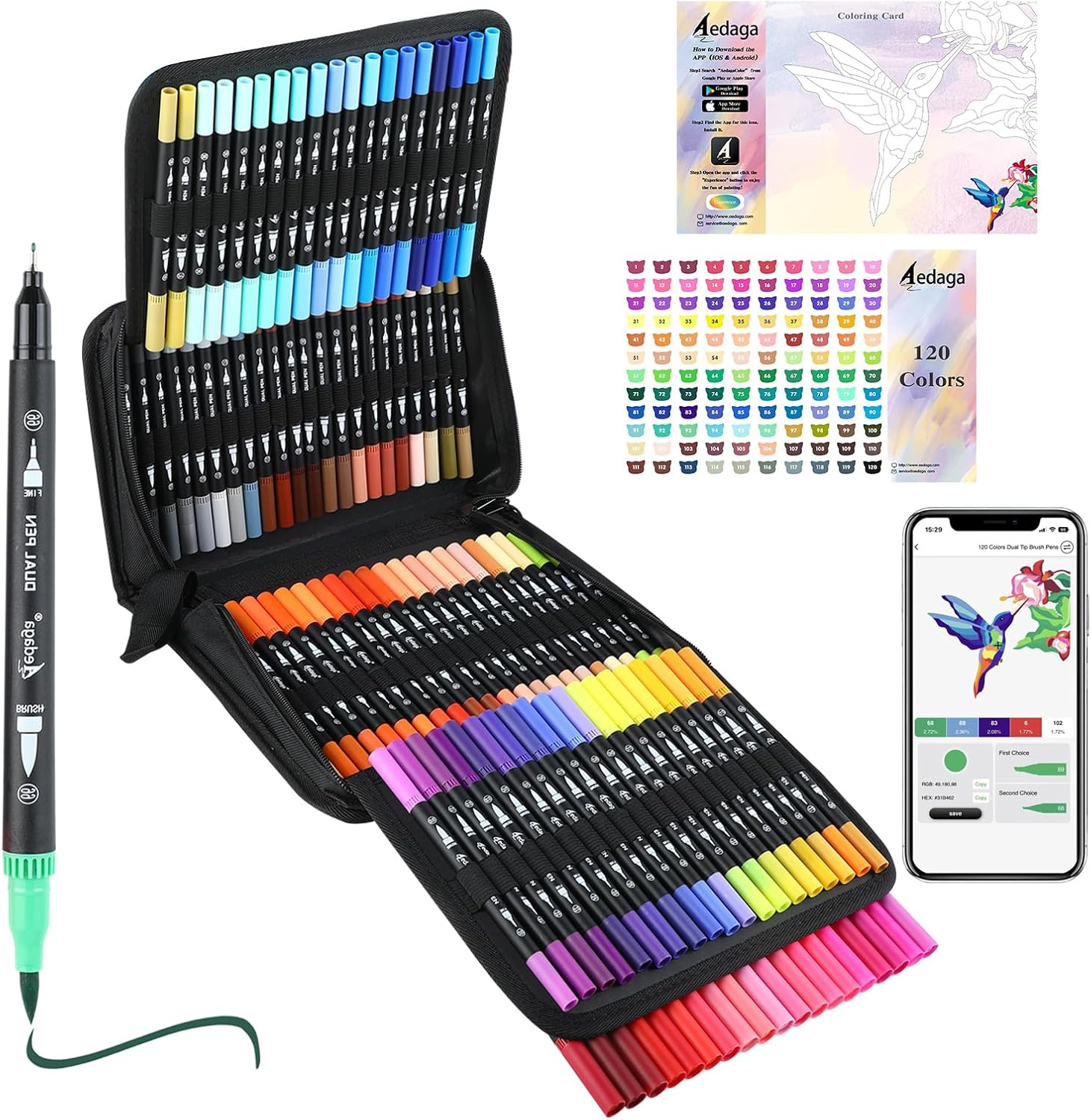 80 Colors Numbered Dual Tip Brush Pens with Free App, Colored Markers for Adults and Kids, No Bleeding Markers Set for Coloring Book, Art Supplier Fine Tip Marker Pens, Bullet Journaling