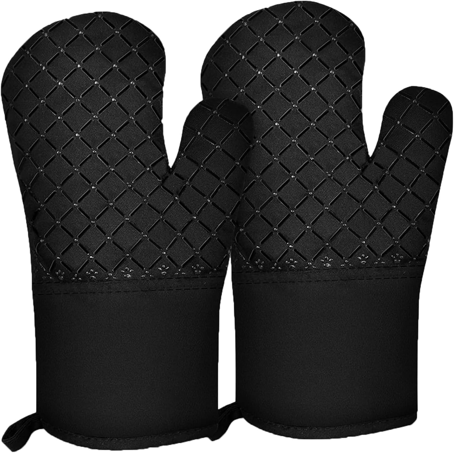 LF Line 2 Pcs Long Oven Mitts Heat Resistant for Kitchen, Kitchen Oven Gloves with Non-Slip Silicone Stripe Soft Cotton Lining, Silicone Oven Mitts for Cooking Baking BBQ Grey