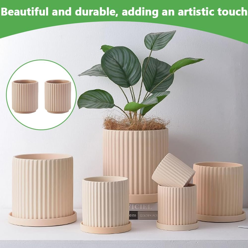 2-Pack Ribbed Ceramic Planter, Minimalist Clay Flower Pot, Indoor Plant Pan, Lightweight & Durable, Ideal for Succulents & Herbs image number 5