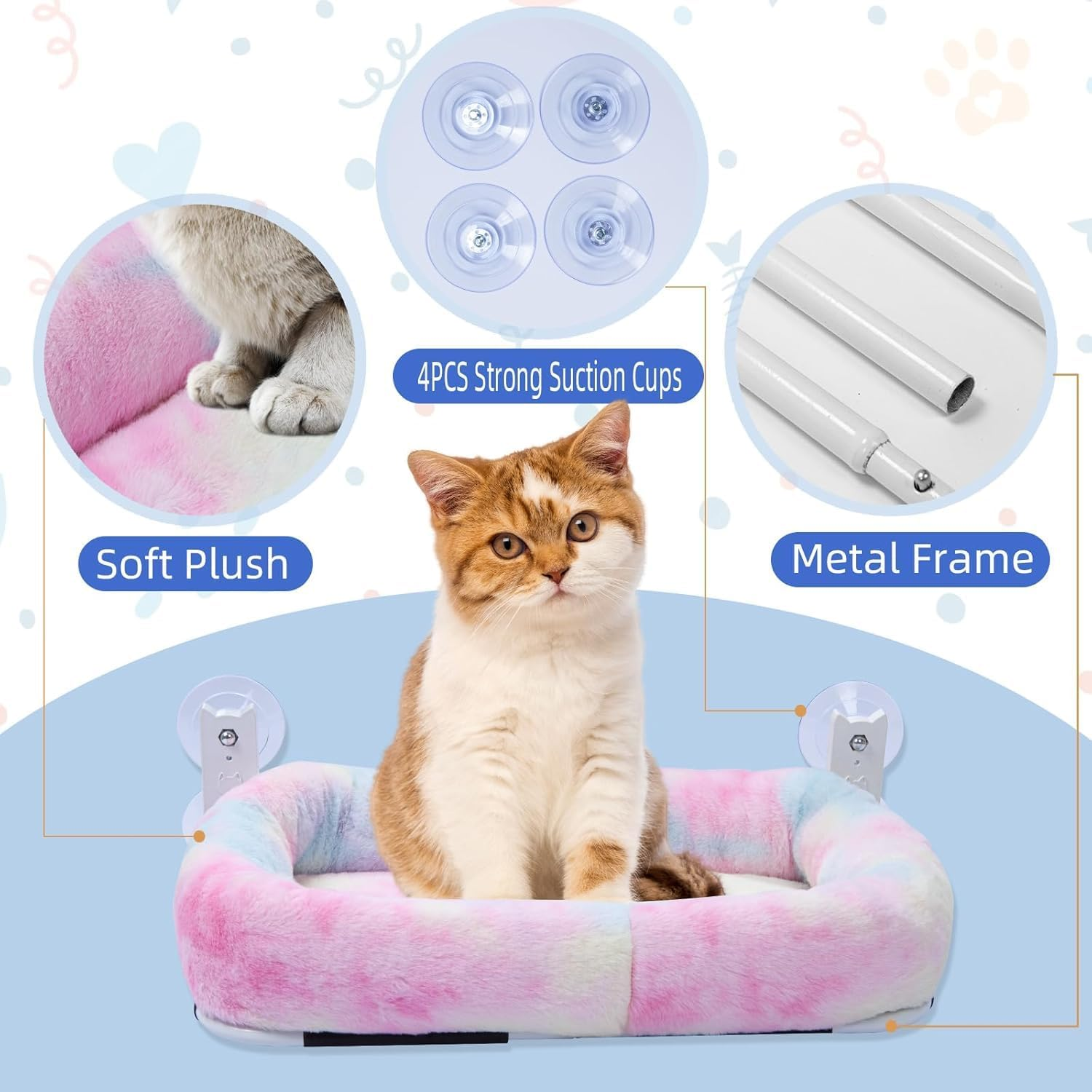 Cordless Cat Perch for Window,Foldable Cat Window Hammock with 4 Strong Suction Cups and Soft Bed,Embeded Machine Washable Padded Bed for Large Cats and Kittens image number 1