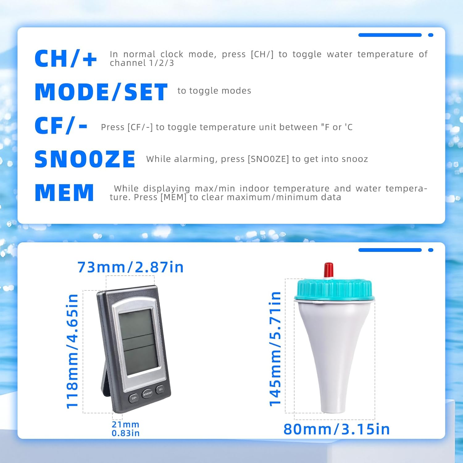 Digital Pool Floating Thermometer, Waterproof Water Temperature Monitor Wireless Digital Pool Thermometer for Hot Tub SPA Aquarium image number 2