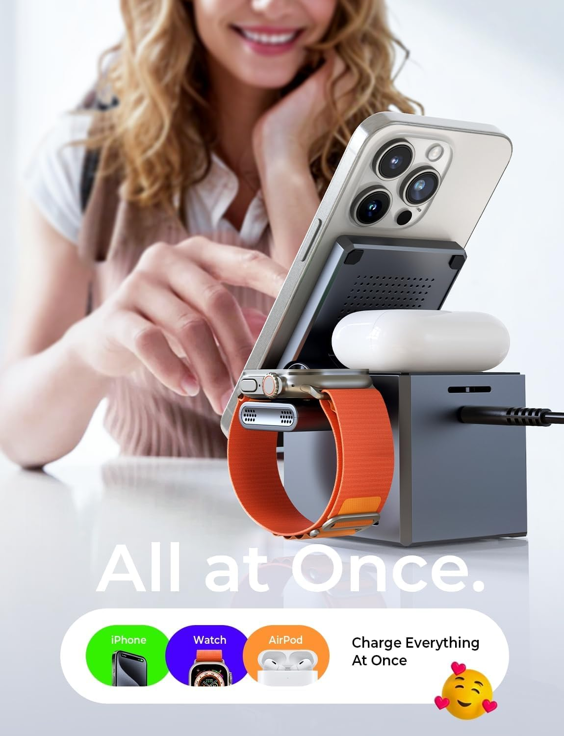 LISEN 3 in 1 Wireless Charger Apple [With 30W Adapter&60W USB C Cable] 2025 Qi2 Wireless Charger, 15W Magsafe Charger Iphone Fast Charger Wireless Charging Station for Iphone 17, Apple Watch, Airpods image number 5