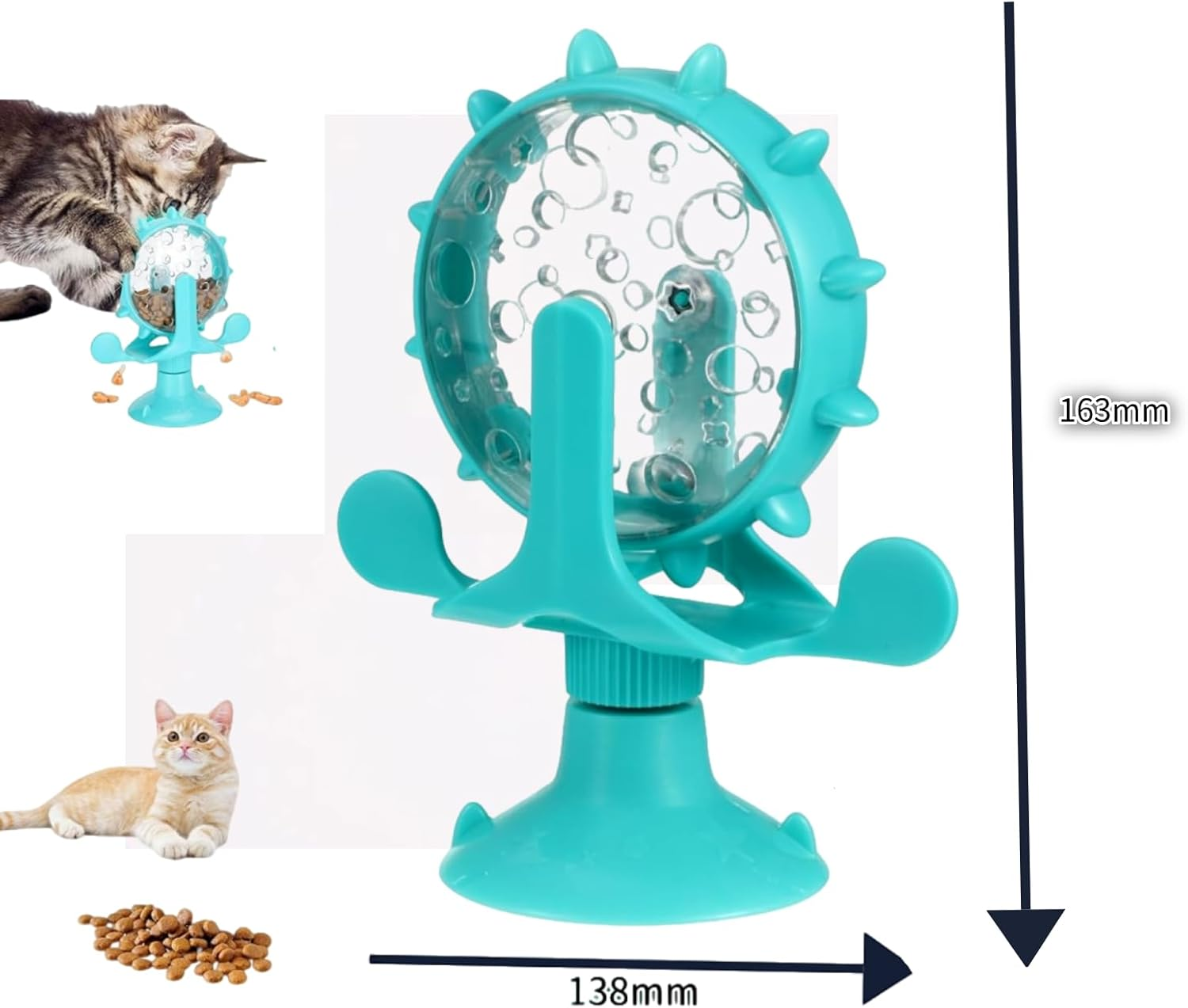 Ckonxeinteractive Cat Food Dispenser Toy, 360&deg; Rotating Windmill Design with Suction Cup， for IQ Training, Mental Stimulation, Relieve Boredom, Feeding Pet Supplies Birthday Gift(Lake Blue) image number 3