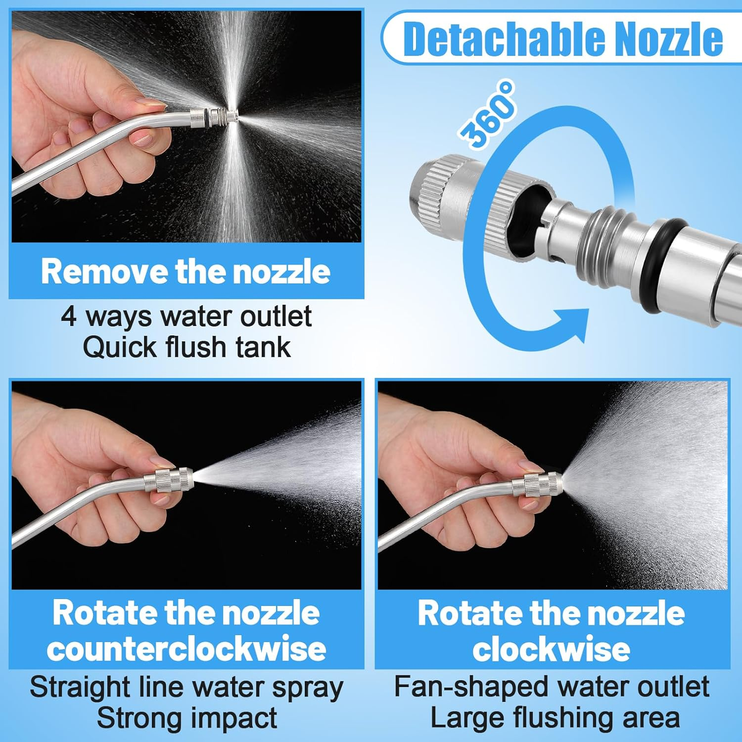 RV Water Heater Tank Rinser - Powerful Cleaning Hot Water Flush Wand, Travel Trailers Camper Water Tank Sediment Scale Cleaner Spray Flusher Accessory Essentials - Silver - 2Pcs Anode Rod  1Pcs Flush Wand  1Pcs Element Socket  1Pcs Seal Tape image number 4