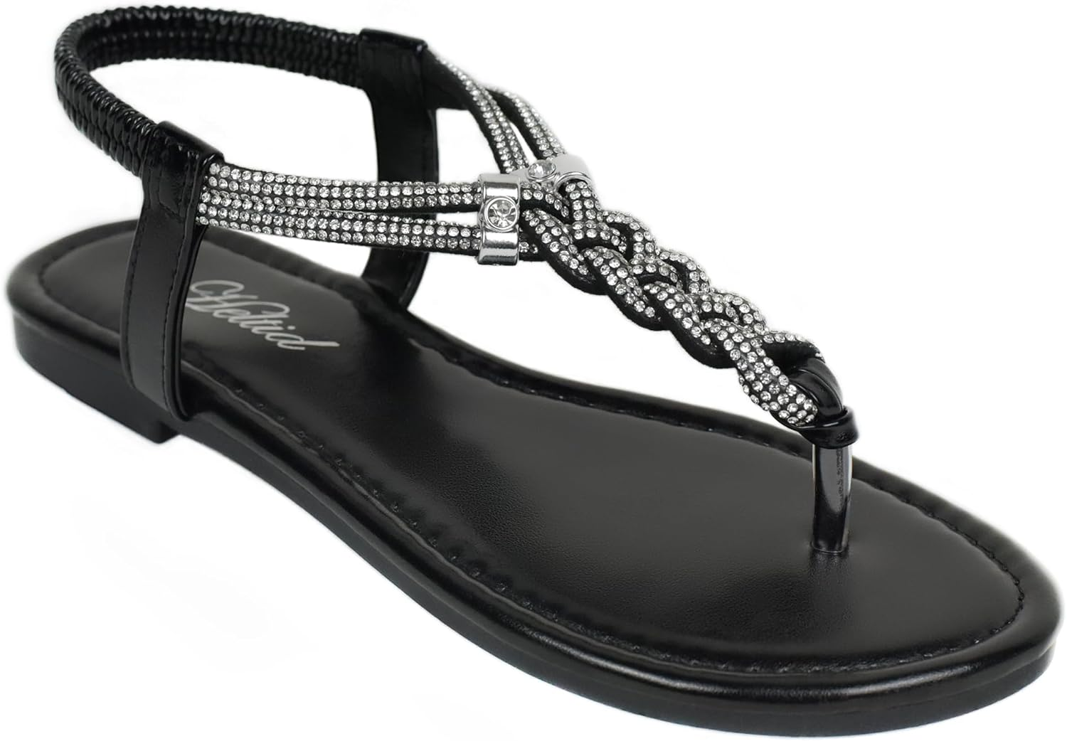 Women'S Braided Rhinestone Thong Flat Sandals Elastic Ankle Strap Bohemian Dressy Sandals for Women