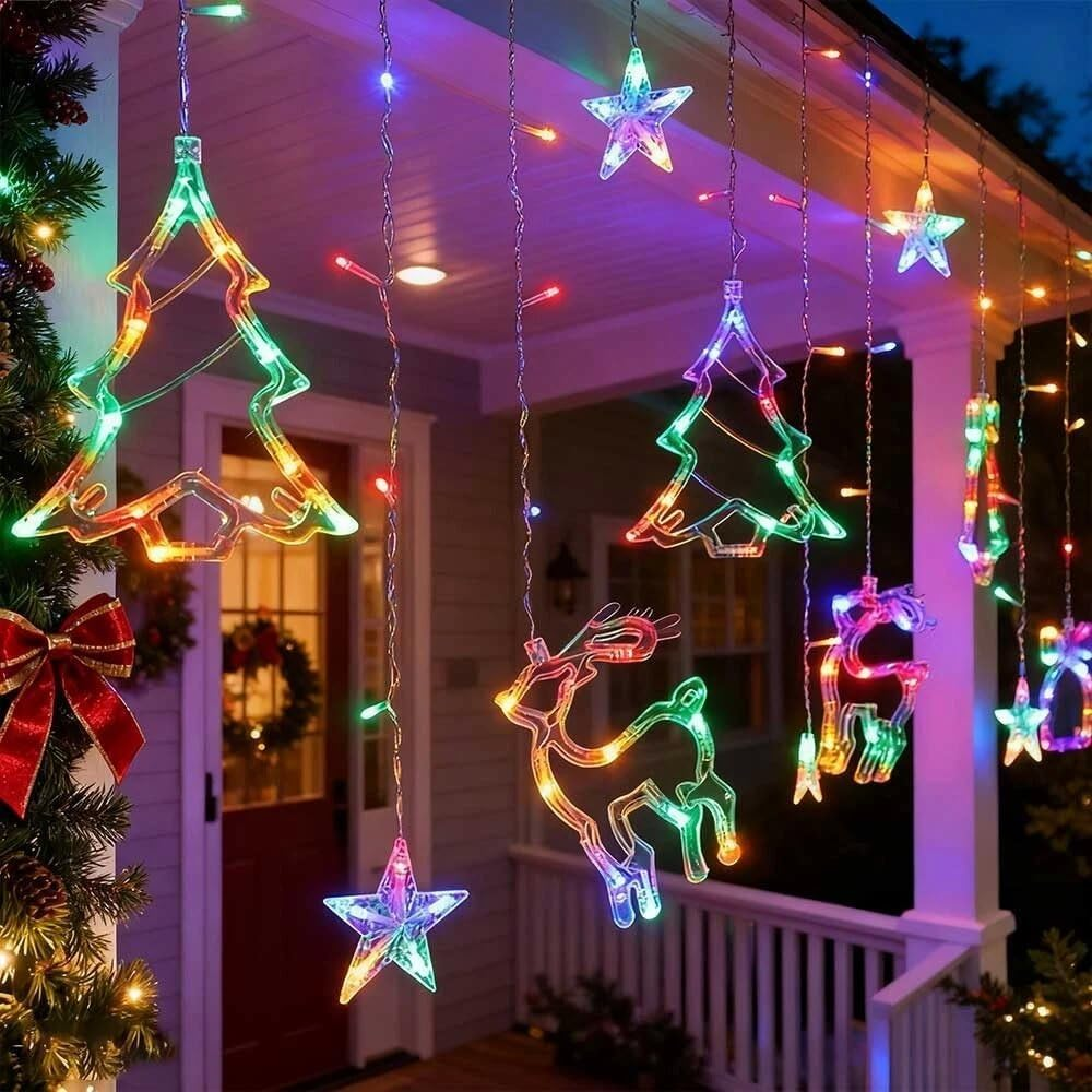 Christmas Window Lights, 3M Christmas Decorations Indoor Lights with Christmas Tree Bell Reindeer Star, Hanging Decors Lights for Party Home Window(Multicolor) image number 6