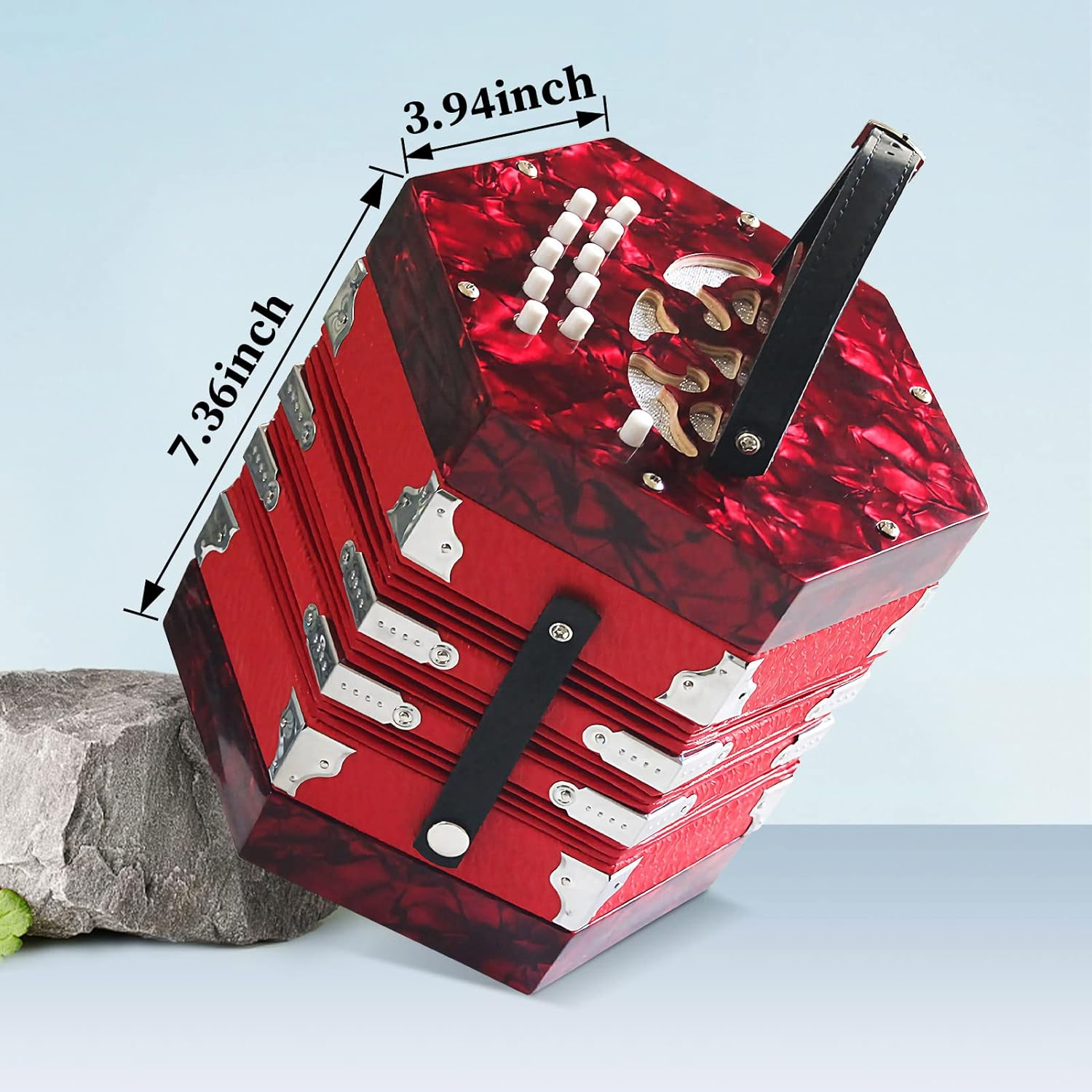 20 Buttons Accordion for Adults Professional Accordion for Beginners, Adjustable Hand Strap, Musical Instrument Accessories with Carrying Bag, Harmonica,Wipe Cloth（Red） image number 5