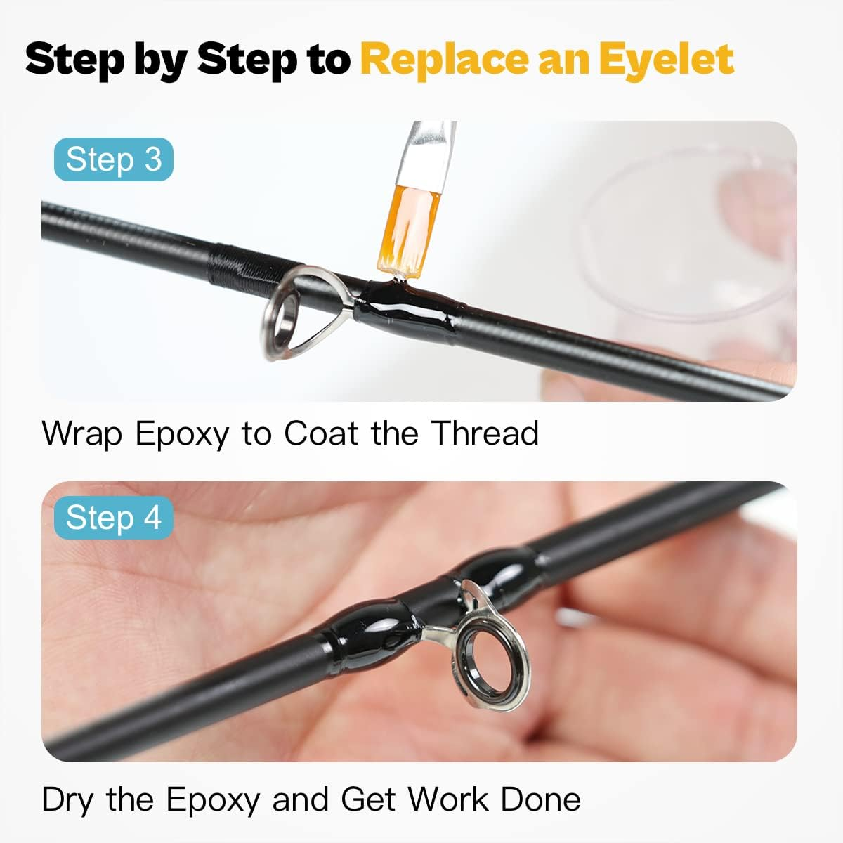 OJY&DOIIIY Fishing Rod Repair Kit, All-In-One Supplies for Fishing Pole Eyelets Replacement with Rod Guides,Epoxy Glue,Wrapping Thread and Tape - Casting+Inserts image number 4