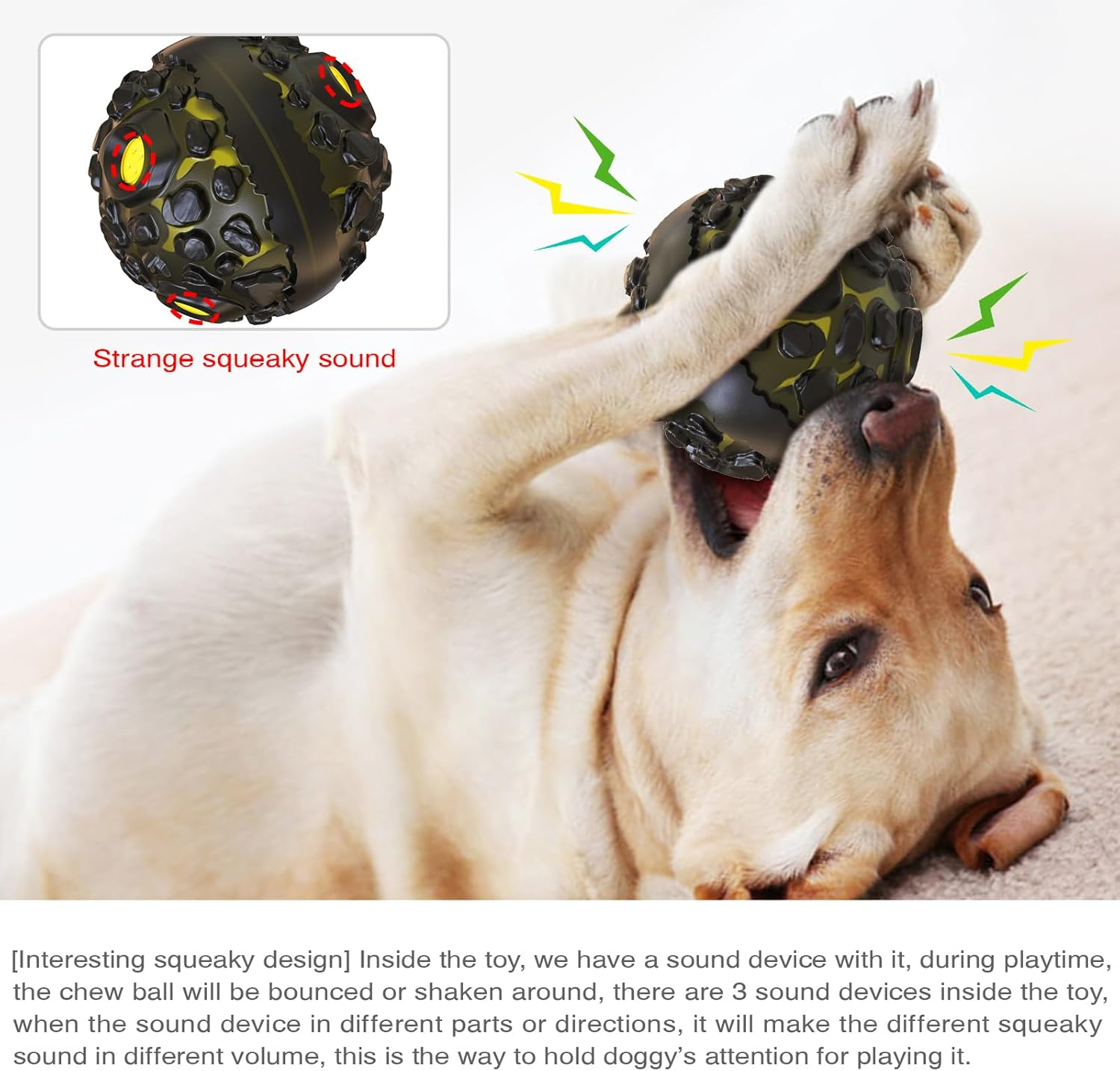 Indestructible Dog Chew Toy Ball for Aggressive Chewers &ndash; Durable & Interactive Dog Toy for Large & Small Dogs, Puppy Teething Toy, Long-Lasting & Fun (Black with Yellow) image number 1