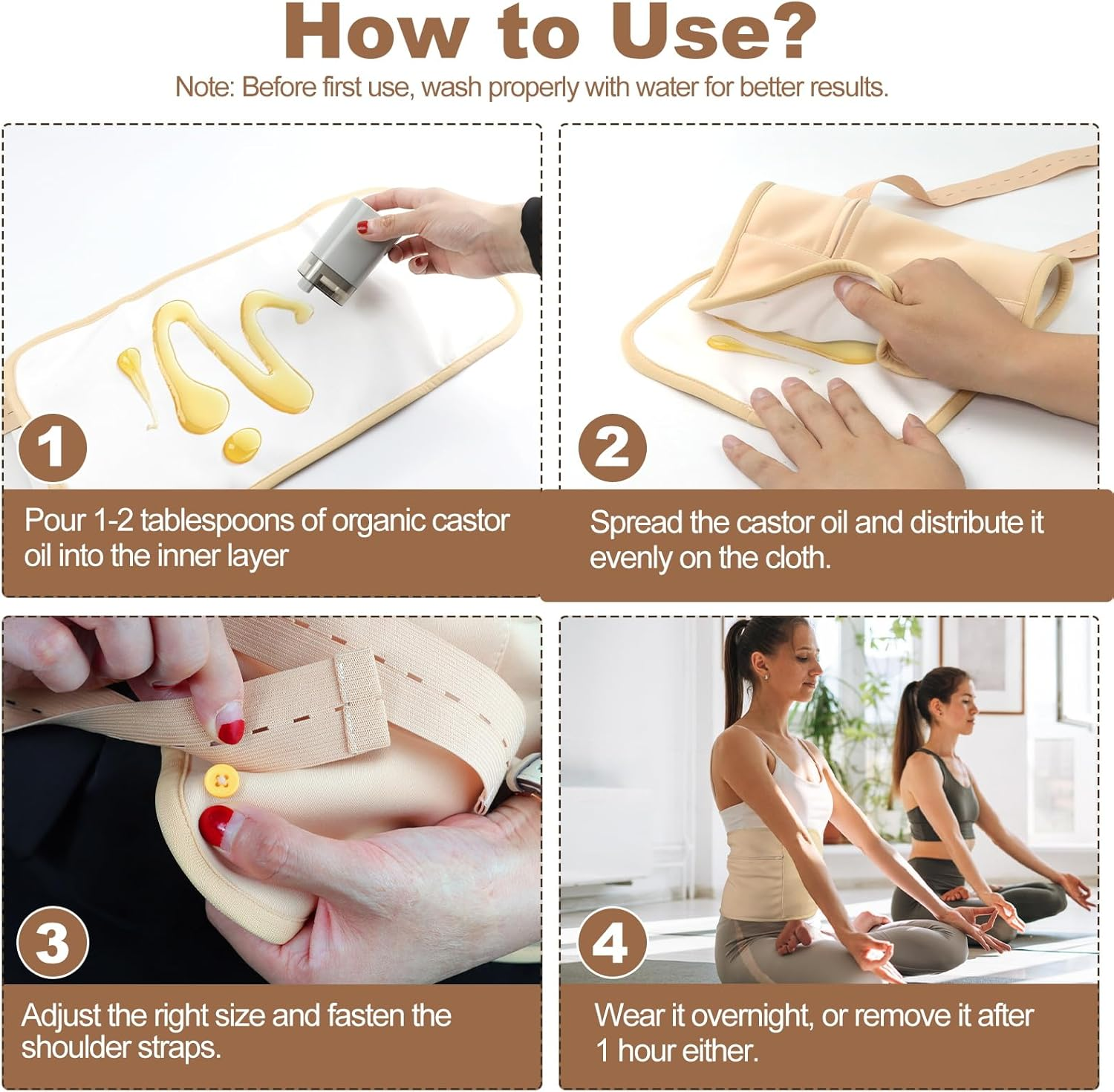 Organic Castor Oil Pack Wrap - Reusable Castor Oil Compress Wrap Kit with Adjustable Elastic Shoulder Straps - Organic Flannel Castor Oil Packs - Waterproof & Oil-Proof - Machine Washable image number 1