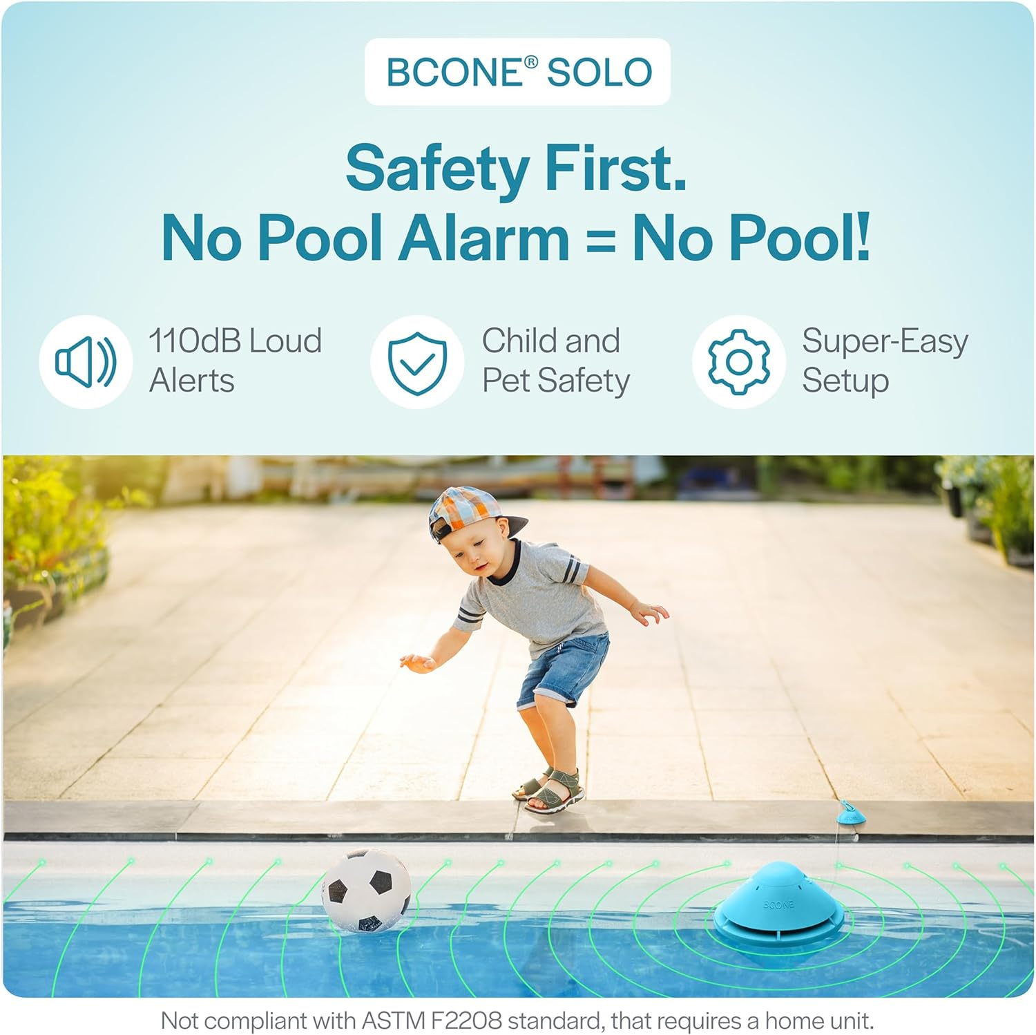 Solo Pool Alarm, Smart Pool Alarm with Bluetooth App, for above Ground and In-Ground Pools, Loud 110 Db Siren, IP68 Waterproof, 3-Year Warranty, Installed in Seconds.