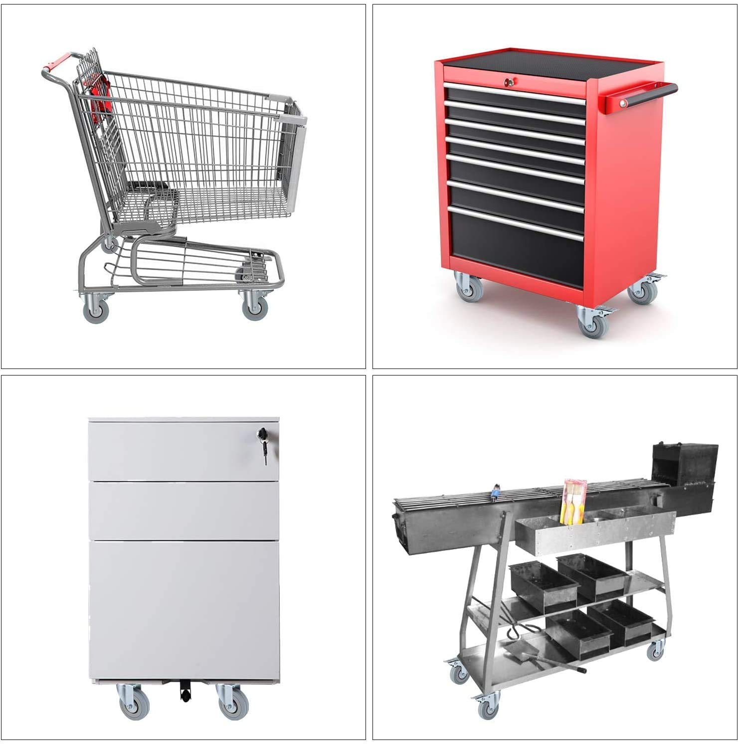 Lehom 4 Inch Swivel Rubber Caster Wheels Heavy Duty Castors with 360 Degree Rubber Base Top Plate Set of 4 (2 with Brakes & 2 Without), Grey image number 3