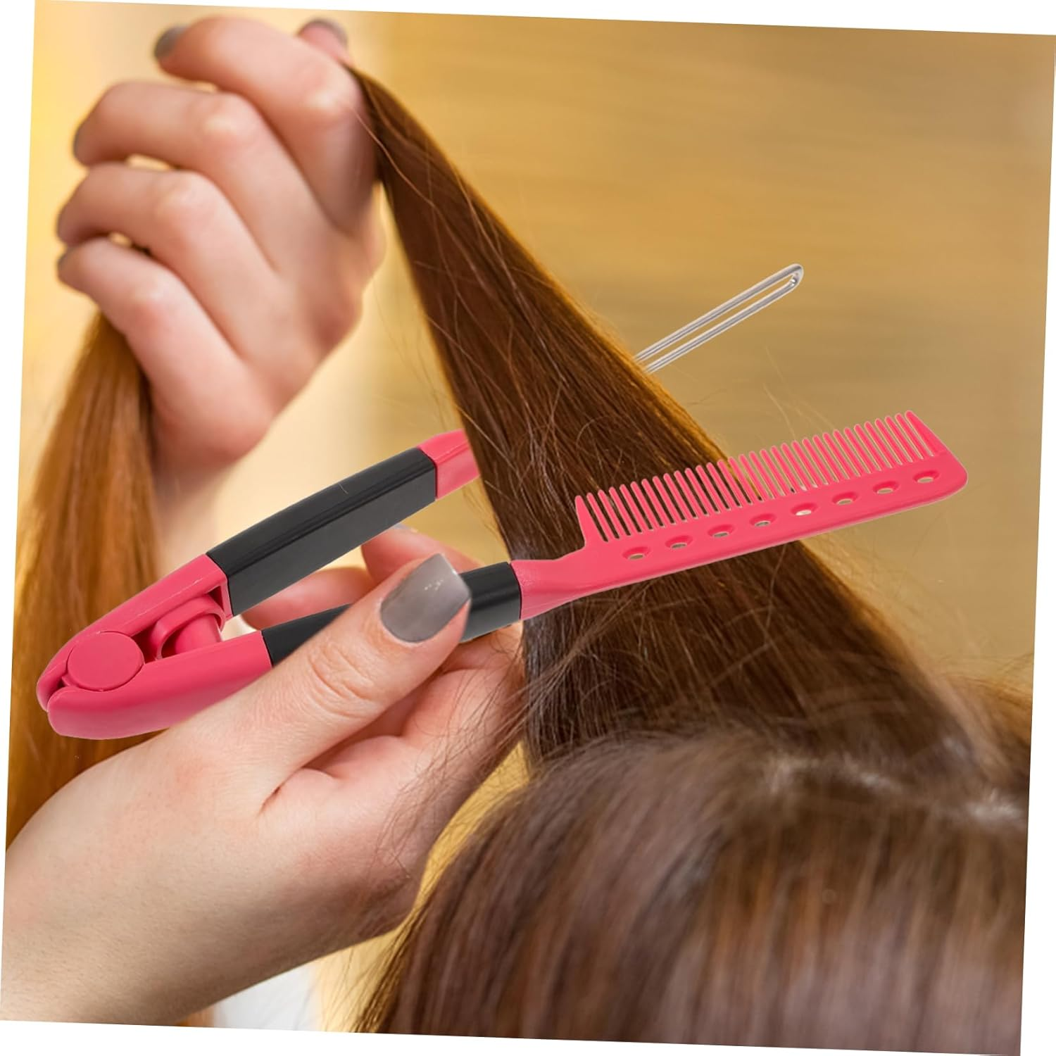 LOORGVEL V-Shaped Hair Straightener Comb 1 Piece Folding Hair Styling Tool for Women Adjustable Hairbrush for Straightening and Curling for Home Use image number 6