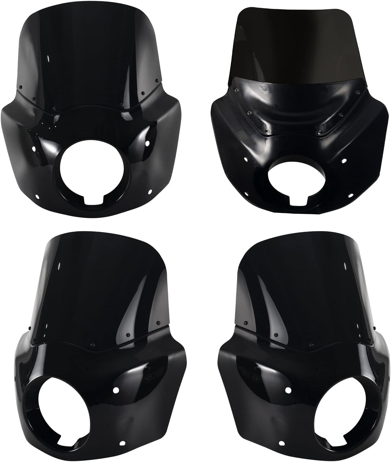 FATECIM Motorcycle 5.75" Headlight Fairing Cover 11" Dark Smoke Windshield Windscreen 48-58Mm Mounting Kit Headlight Extension Block for Harley Low Rider S FXLRS 2020 2021 2022 - Road Warrior Style image number 1