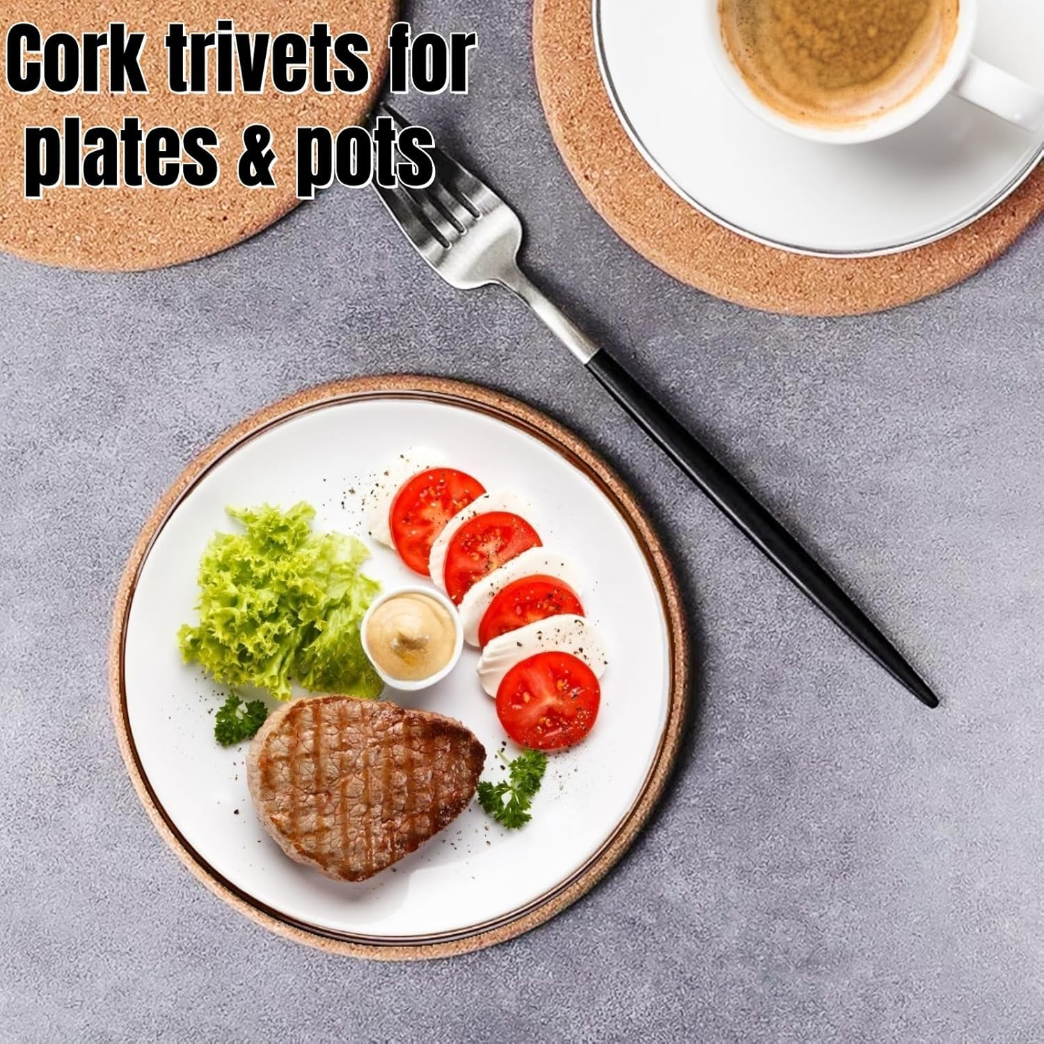 Cork Trivet for Hot Dishes, 5 Pack round Cork Coaster with 1 Pcs Plate Holder Organizer, High Density Thick Heat Resistant Cork Trivets for Hot Pots Table Countertop image number 2