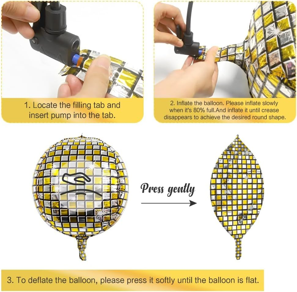 Disco Ball Balloons Gold and Silver Disco Mylar Foil Balloons Disco Party Supplies 22 Inch Giant 4D round Metallic Disco Balloons for 70S 80S 90S Party Decorations Birthday Bachelorette Party 6 PCS image number 6