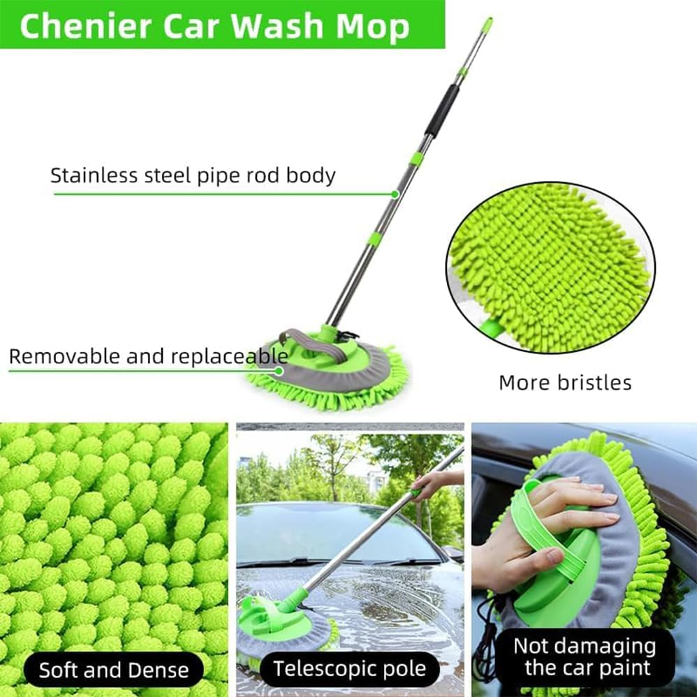 8-Piece Set 157.5 Cm Car Wash Brush,Cleaning Kits with Long Handle Foldable Wash Brush Windshield Window Squeegee Washing Supply Set for All Car,No Shedding of Hair,No Hanging of Threads image number 3