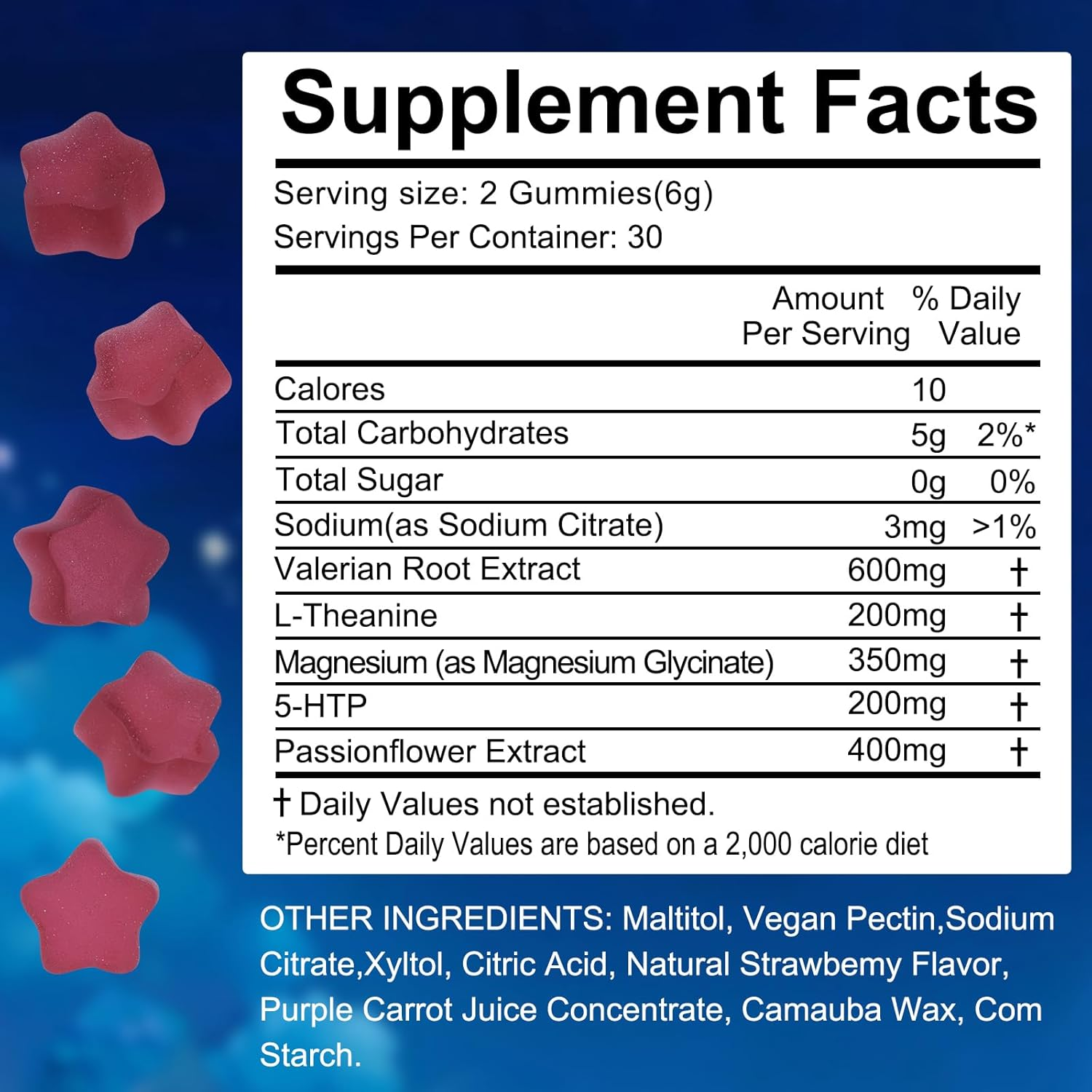 Natural Sleep Aid Gummies for Adults-Strawberry Star Gummies, Fruity Flavor, Vegan, Travel-Friendly, Non-Habit Forming- 60 Count image number 3