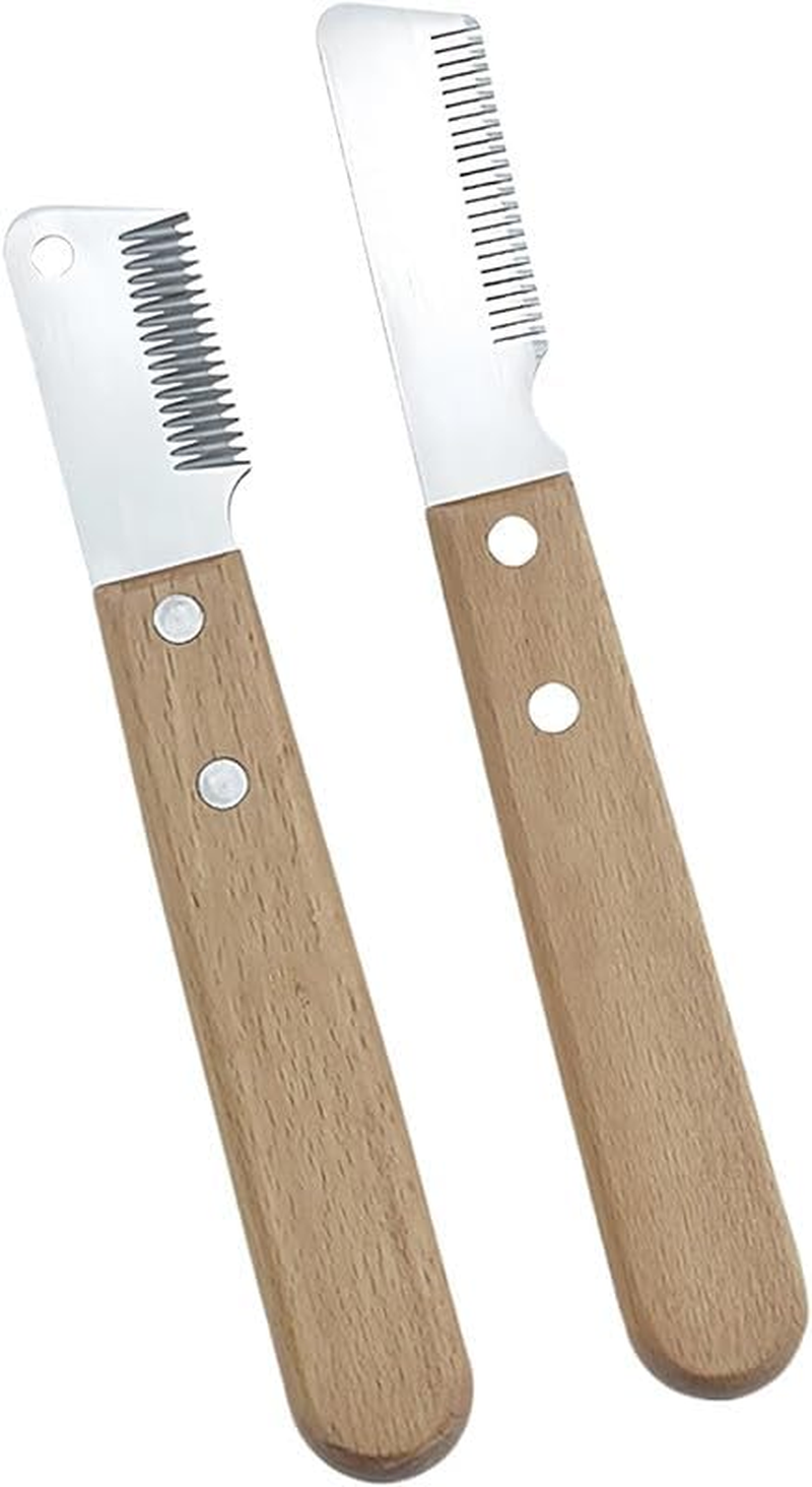 Stripping Knife for Dogs, 2Pcs Dog Professional Stripping Knives,Wooden Handle Dog Stripping Knife,Wooded Handle Dog Grooming Stripping Knife Metal Blade,Stainless Steel Professional Stripping Knife image number 6