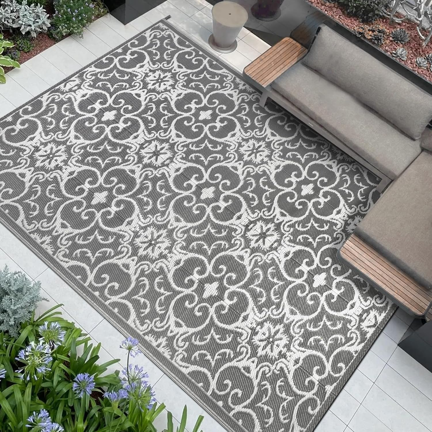 Famibay Outdoor Rugs for Patios Waterproof Garden Rug Large 180X270Cm Reversible Mat Lightweight Camping Rug Outdoor Area Rug for Balcony Deck Backyard Porch Beach BBQ image number 5