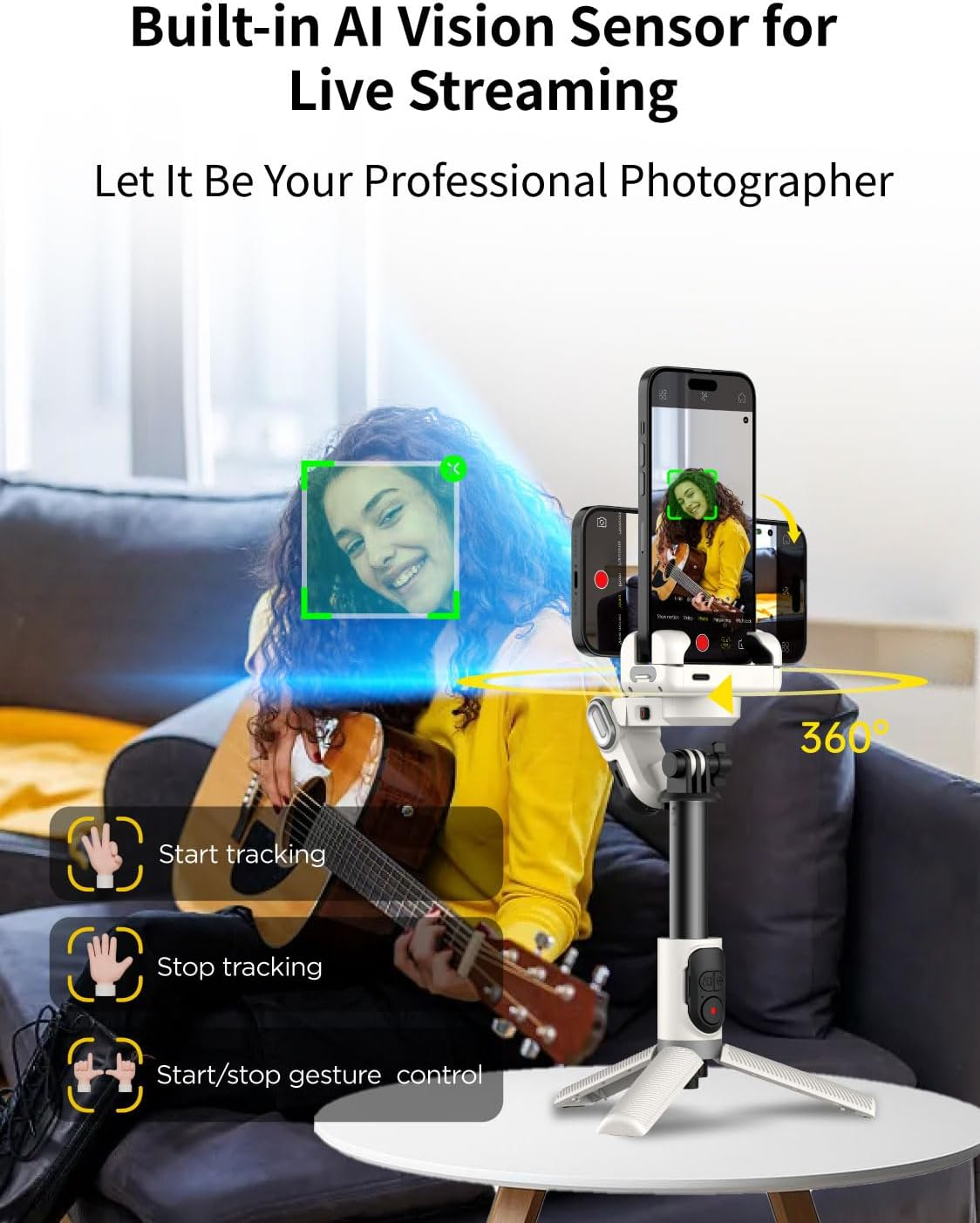 AOCHUAN Gimbal Stabilizer for Iphone, Sefie Stick Tripod with Auto Face Tracking for TIK Tok Youtube Video Recording, 4 in 1 Gimbal Stabilizer with 360&deg; Rotation for Iphone/Andriod -M1 Pro White image number 1