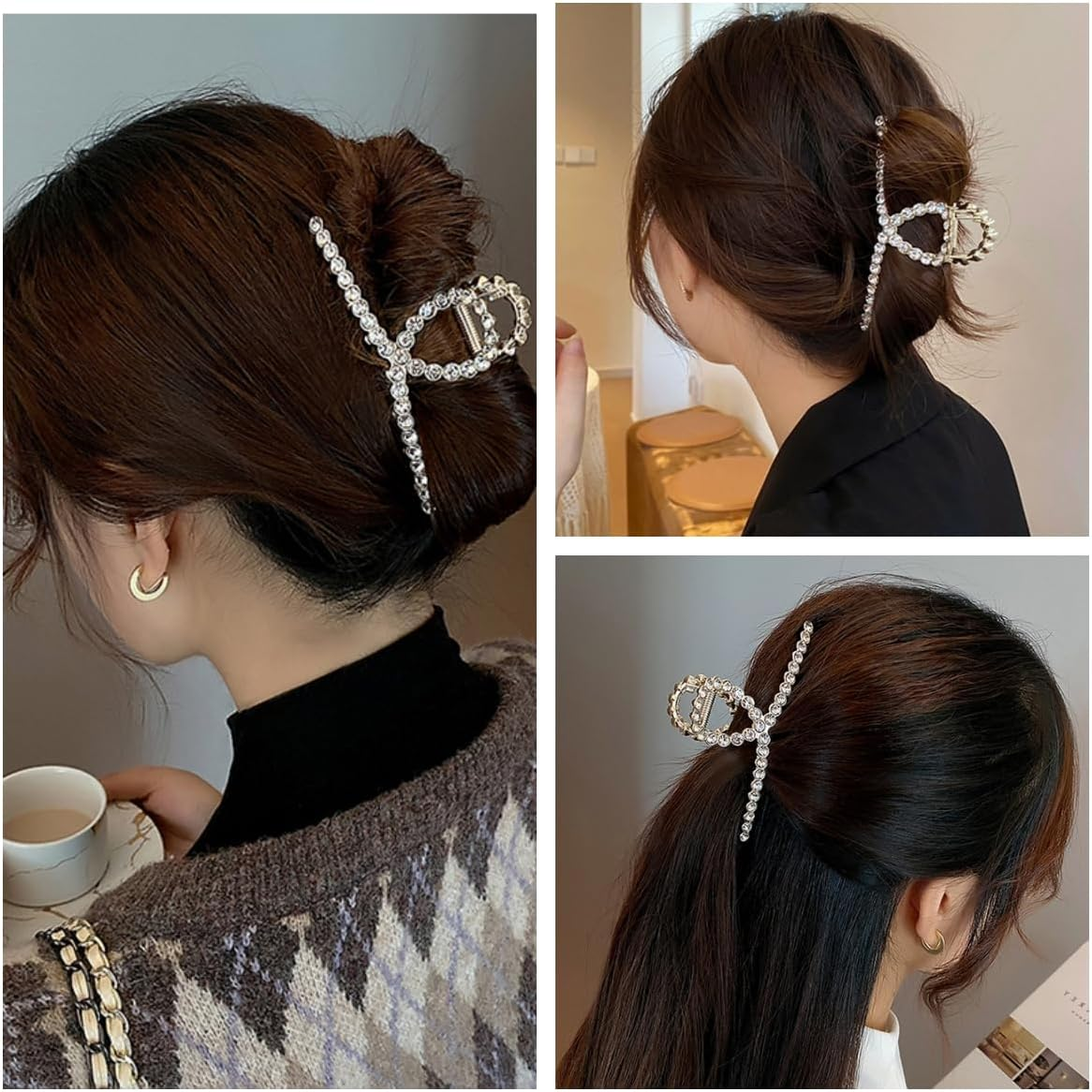 Rhinestone Hair Claw Clips, 4.4 Inch Vintage Metal Imitation Pearl Hair Jaw Clip for Women, Large Non Slip Hair Clamp Fashion Wedding Party Hair Accessories Elegant Hair Decorations for Hair Styling