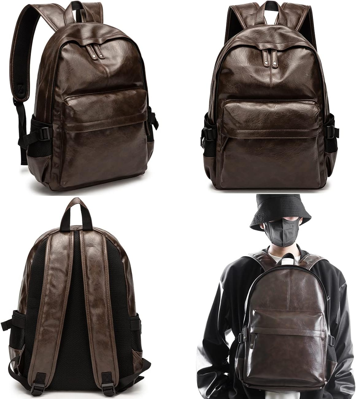 Leather Laptop Backpack for Men Wowen, School College Bookbag Casual Travel Daypack - Brown image number 3