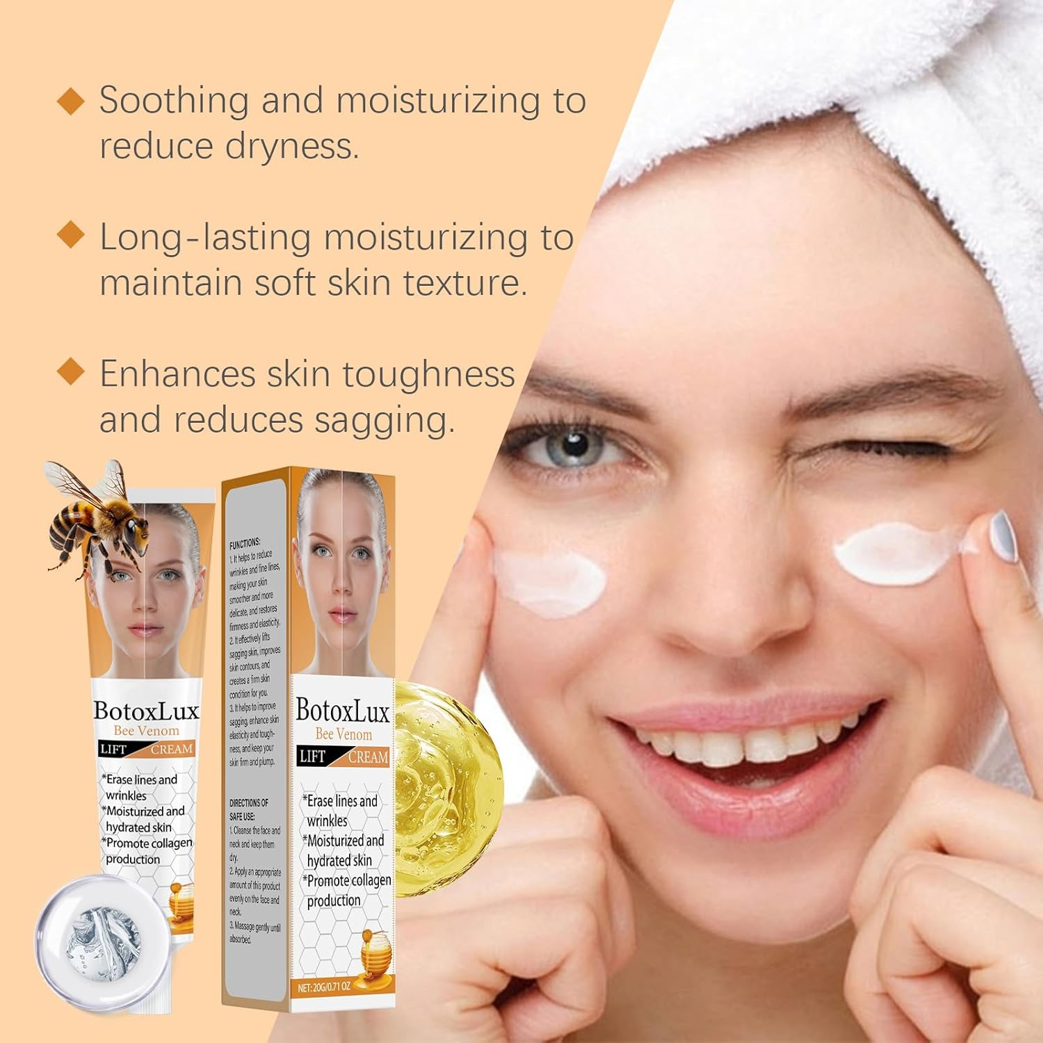 2PCS Botox Bee Venom Cream,Face Cream Moisturiser,Wrinkle Removal & Firming,Lifting & Moisturizing for All Skin Type image number 3