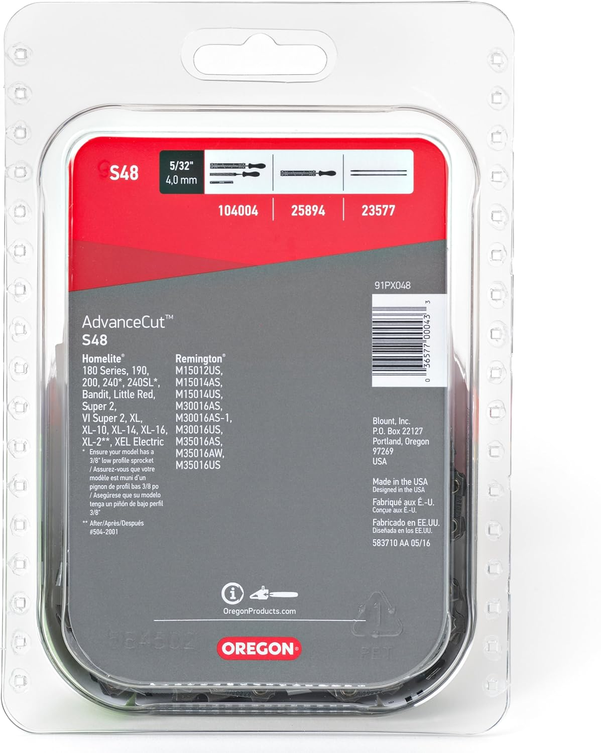 Oregon S48 Advancecut Replacement Chainsaw Chain for 12-Inch Guide Bars, 48 Drive Links, Pitch: 3/8", .050" Gauge, Fits Craftsman, Homelite, and More image number 1