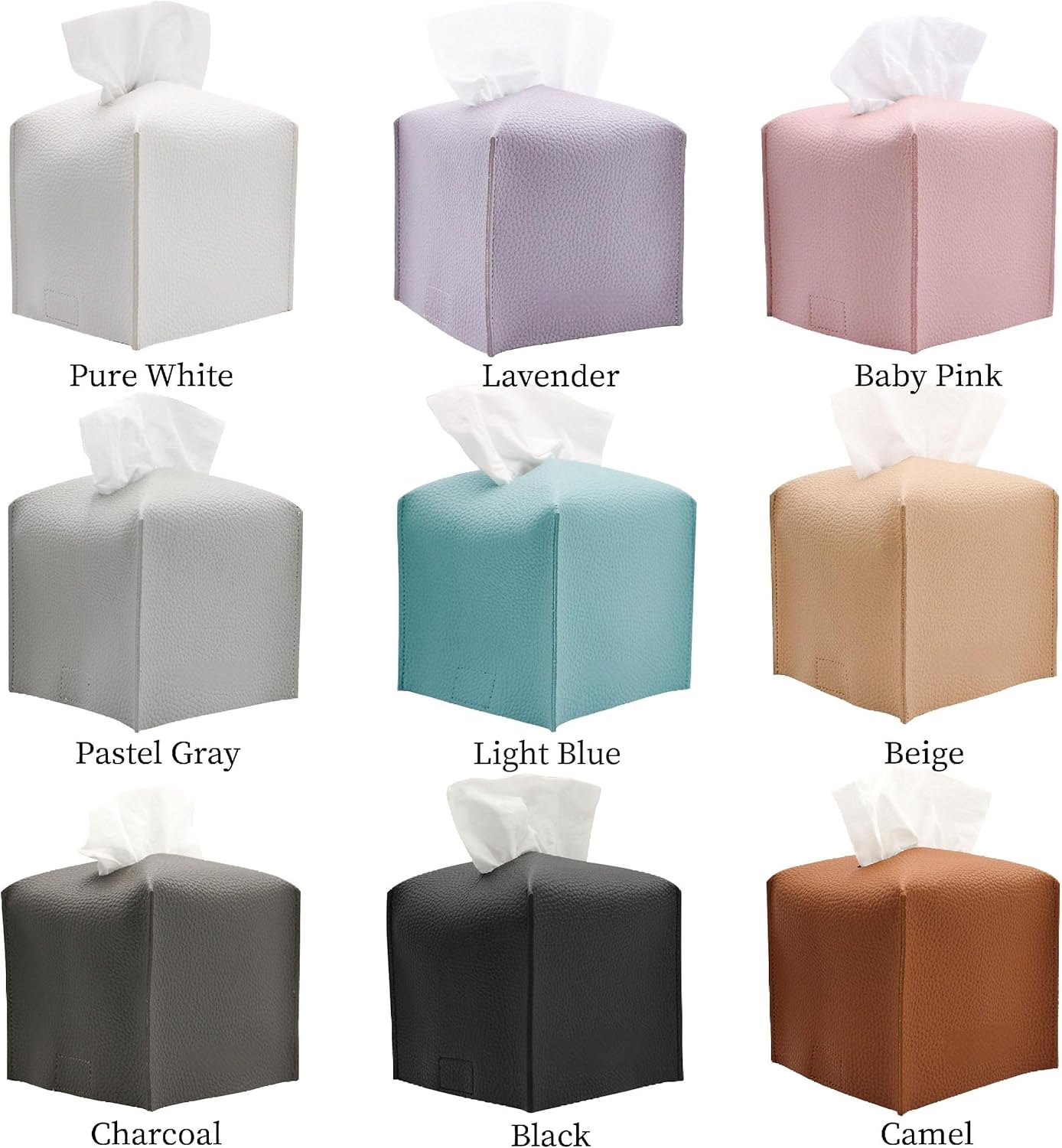 Tissue Box Cover Holder, Square PU Leather Decorative Tissue Box Organizer for Tabletop, Bathroom, Car & Office &ndash; Stylish Tissue Box Holder with Bottom Belt for Modern Home & Office Decor (Beige) - Black image number 6