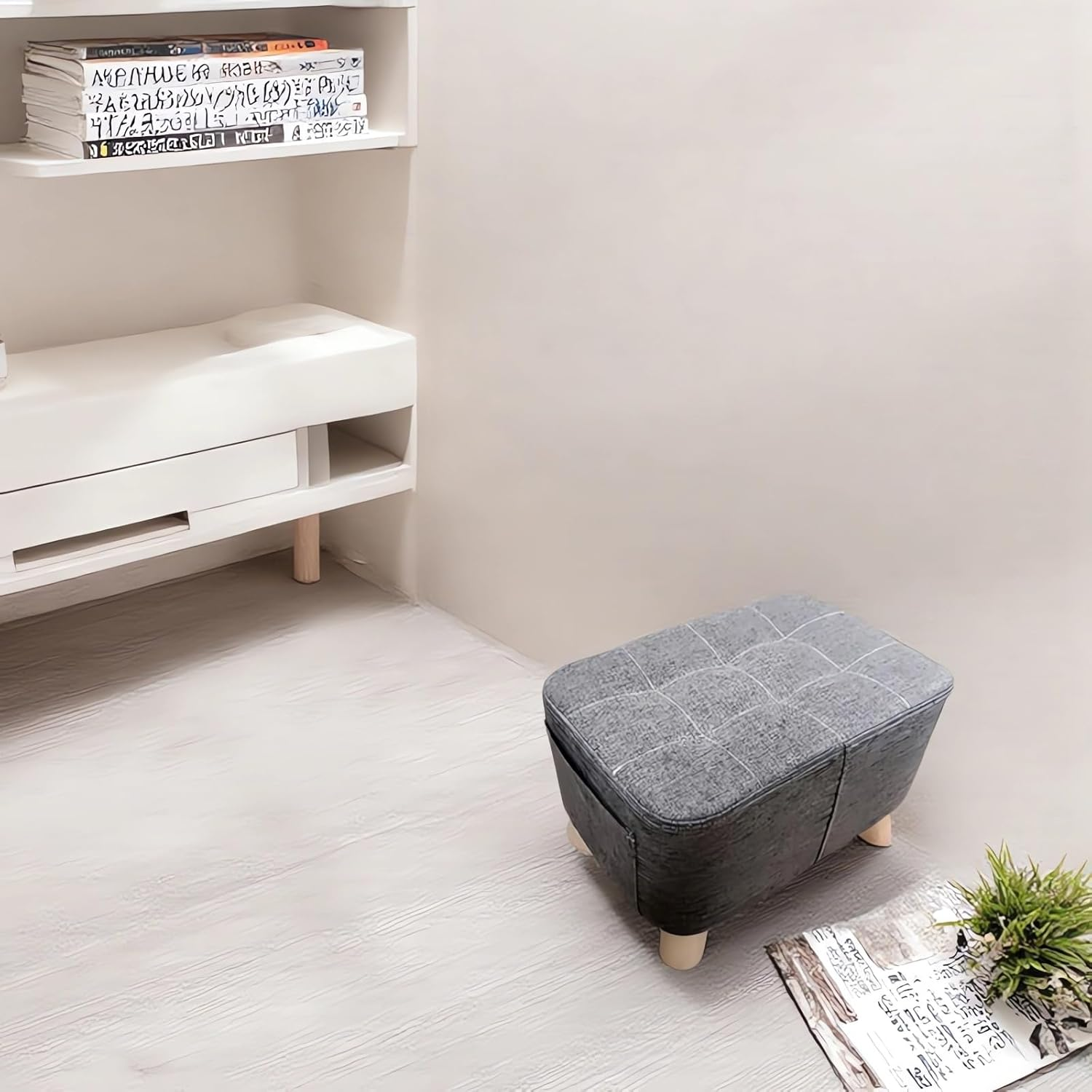 Modern Ottoman Footstool with Wooden Legs, 40 X 28 X 28 Cm, Fabric, Wooden Frame, 150 Kg Capacity A265 (Black) image number 1