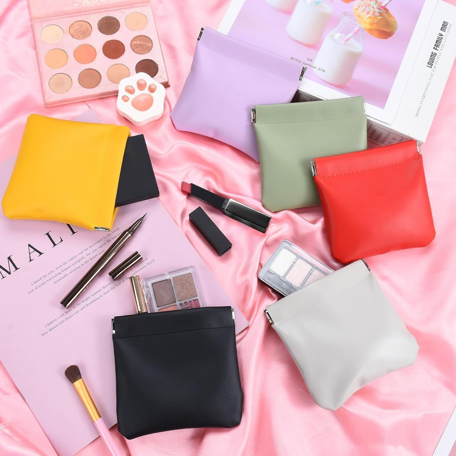 6Pcs Mini Pocket Cosmetic Bag for Purses, Mini Makeup Pouch for Women, Snap Closure Organizer Pouch for Cosmetics, Headphones, Jewellery image number 1