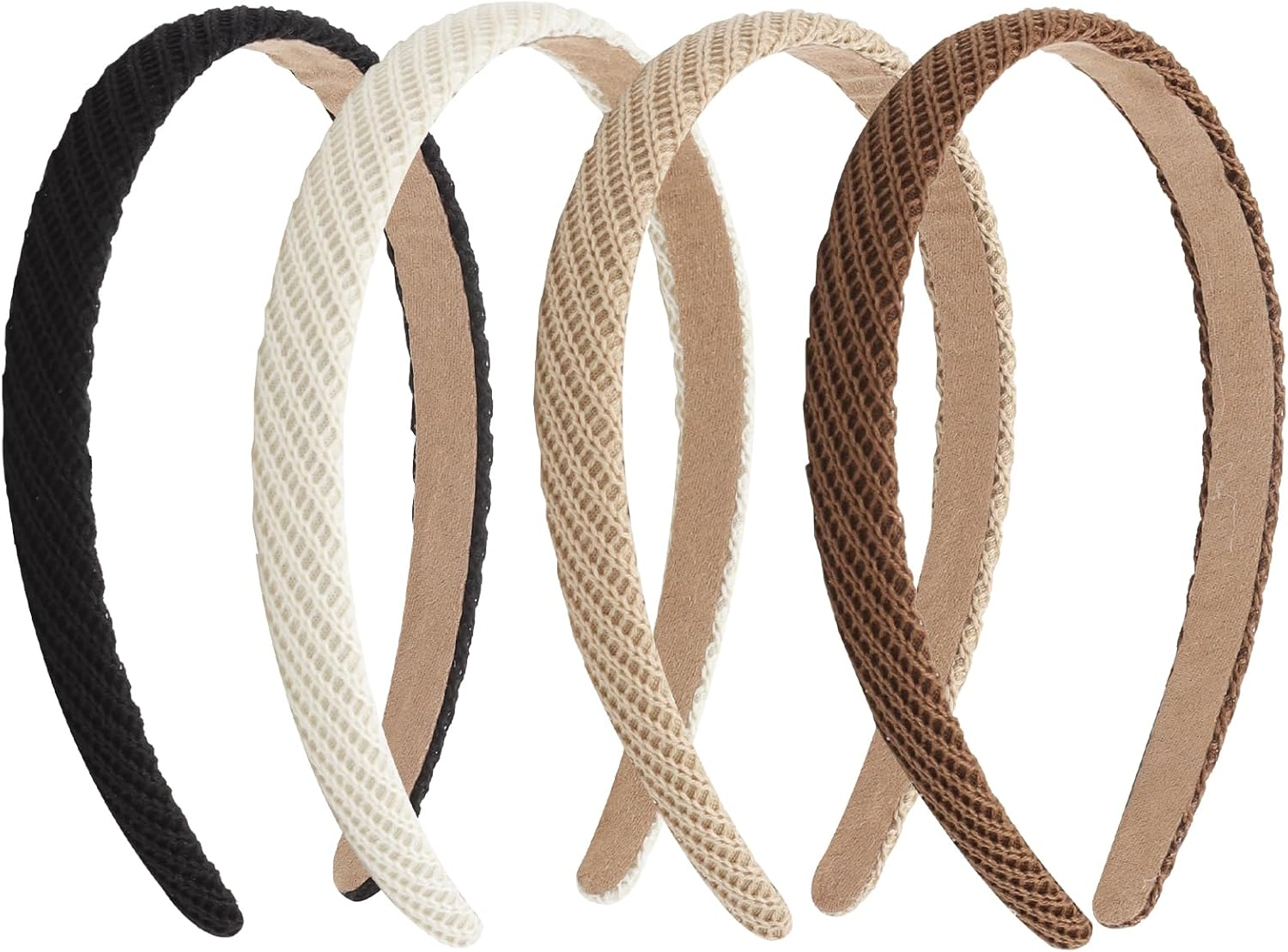 VOSSOT Pack of 4 Trendy Headbands, Women'S Headbands, Headbands, with 4 White Hair Clips (Black/Beige/Coffee/Brown) image number 4